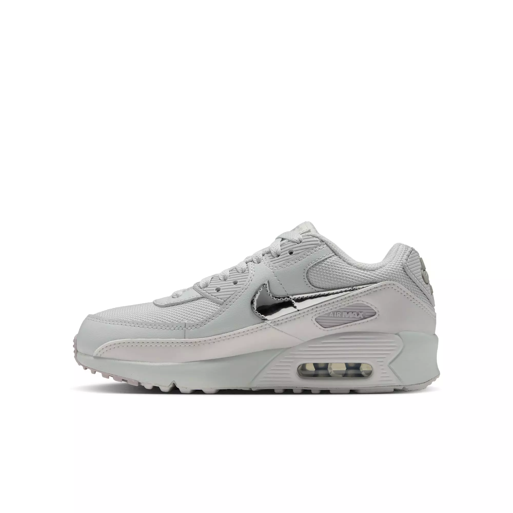 Nike Air Max 90 "Photon Dust/Metallic Silver/Vast Grey" Grade School Girls' Shoe - WHITE/SILVER