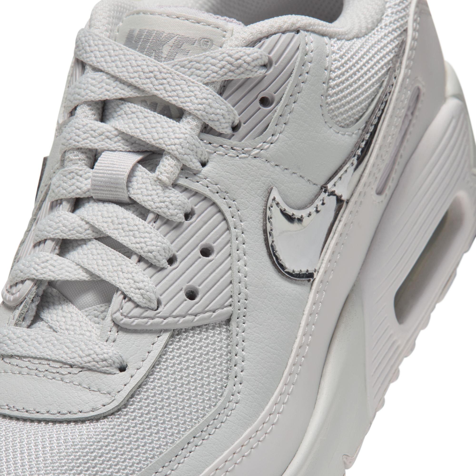 Nike Air Max 90 "Photon Dust/Metallic Silver/Vast Grey" Grade School Girls' Shoe - WHITE/SILVER