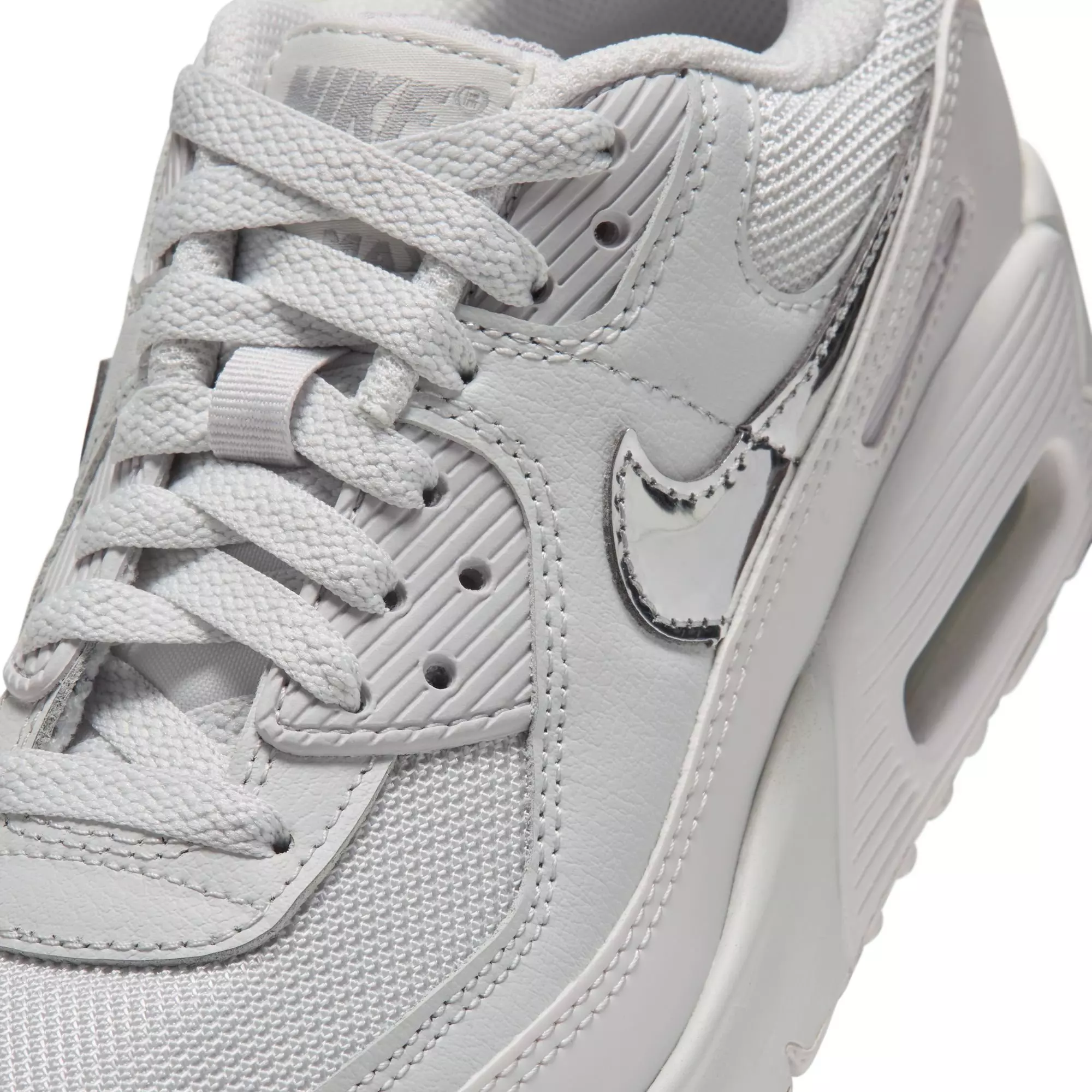 Nike Air Max 90 "Photon Dust/Metallic Silver/Vast Grey" Grade School Girls' Shoe - WHITE/SILVER