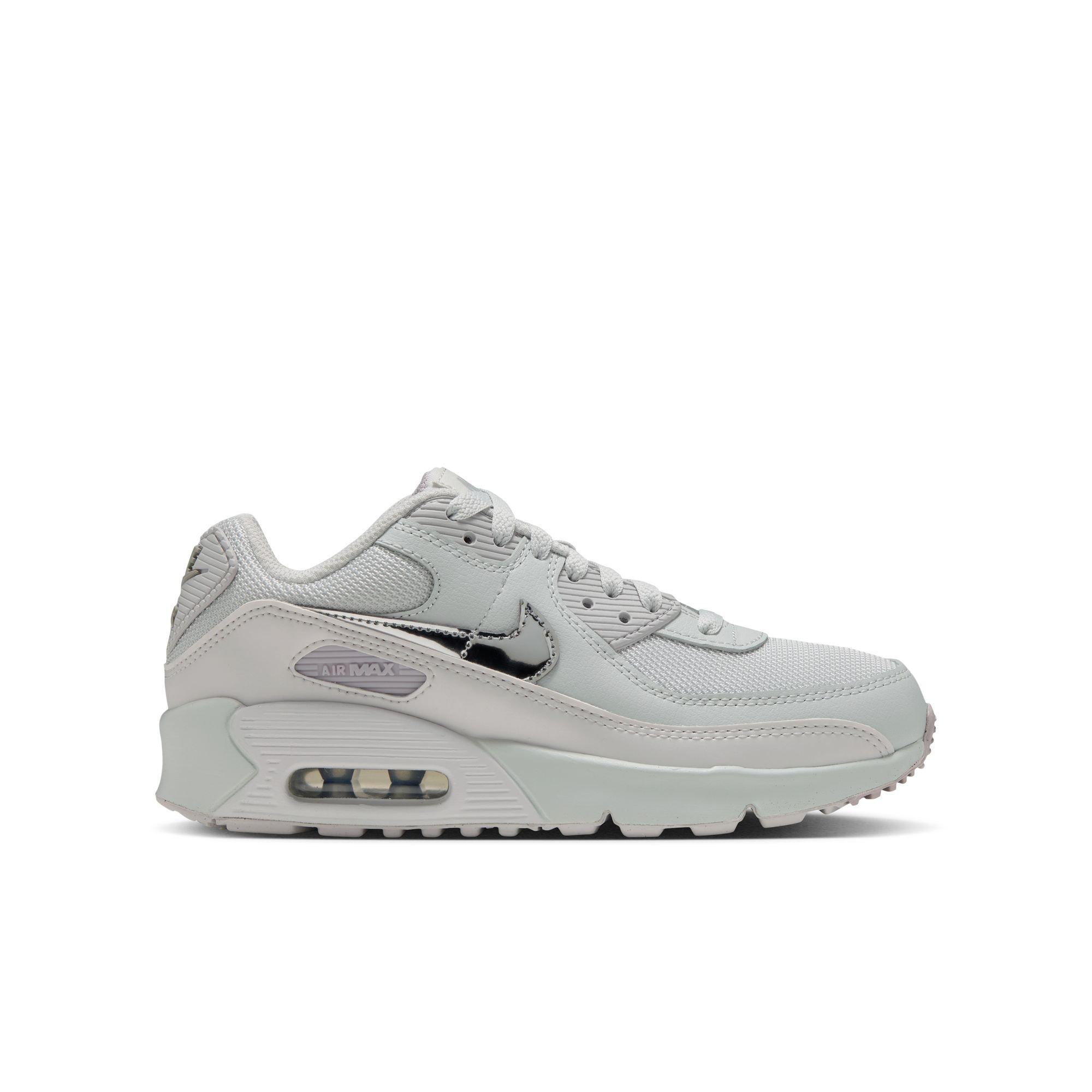 Nike Air Max 90 "Photon Dust/Metallic Silver/Vast Grey" Grade School Girls' Shoe - WHITE/SILVER