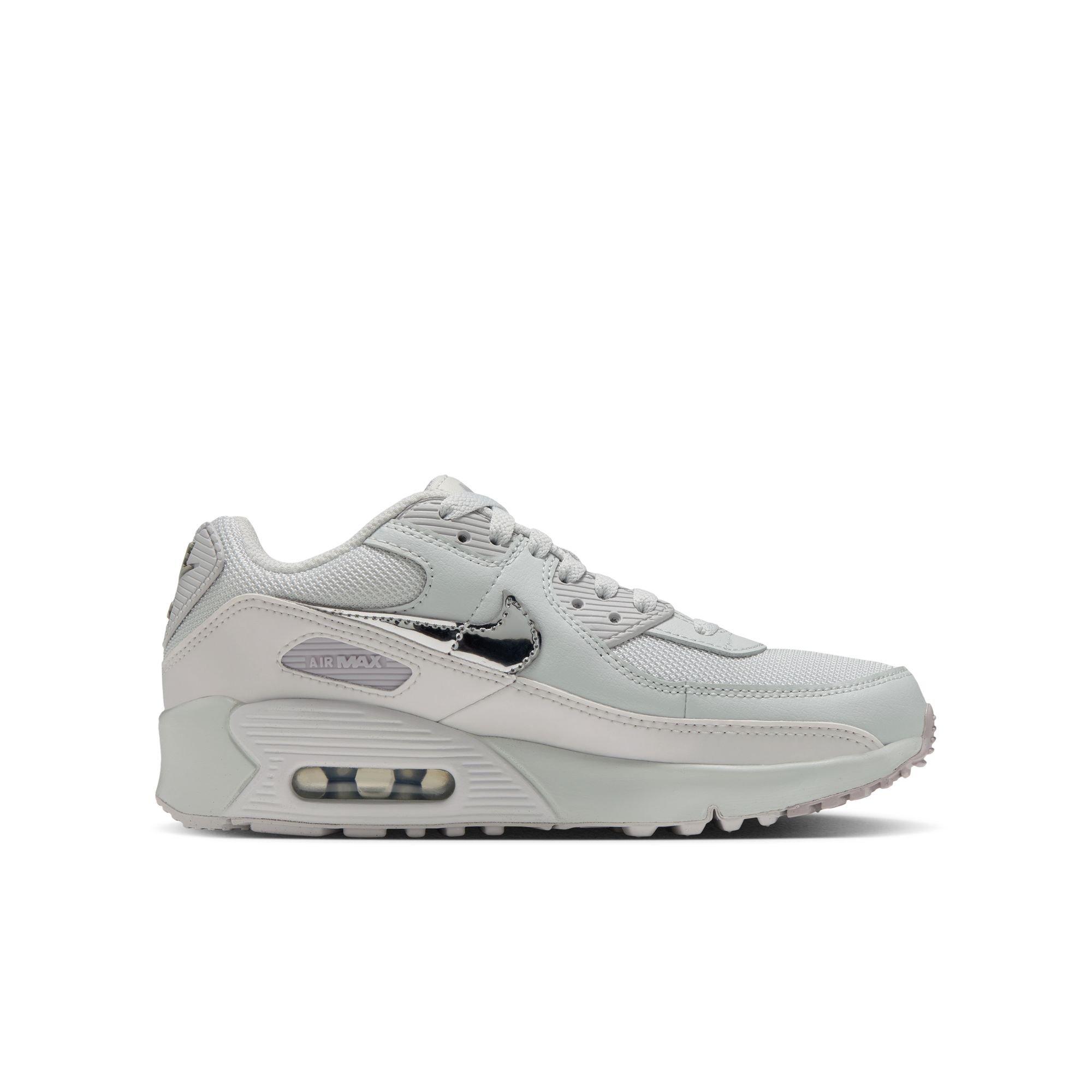Nike Air Max 90 "Photon Dust/Metallic Silver/Vast Grey" Grade School Girls' Shoe - WHITE/SILVER