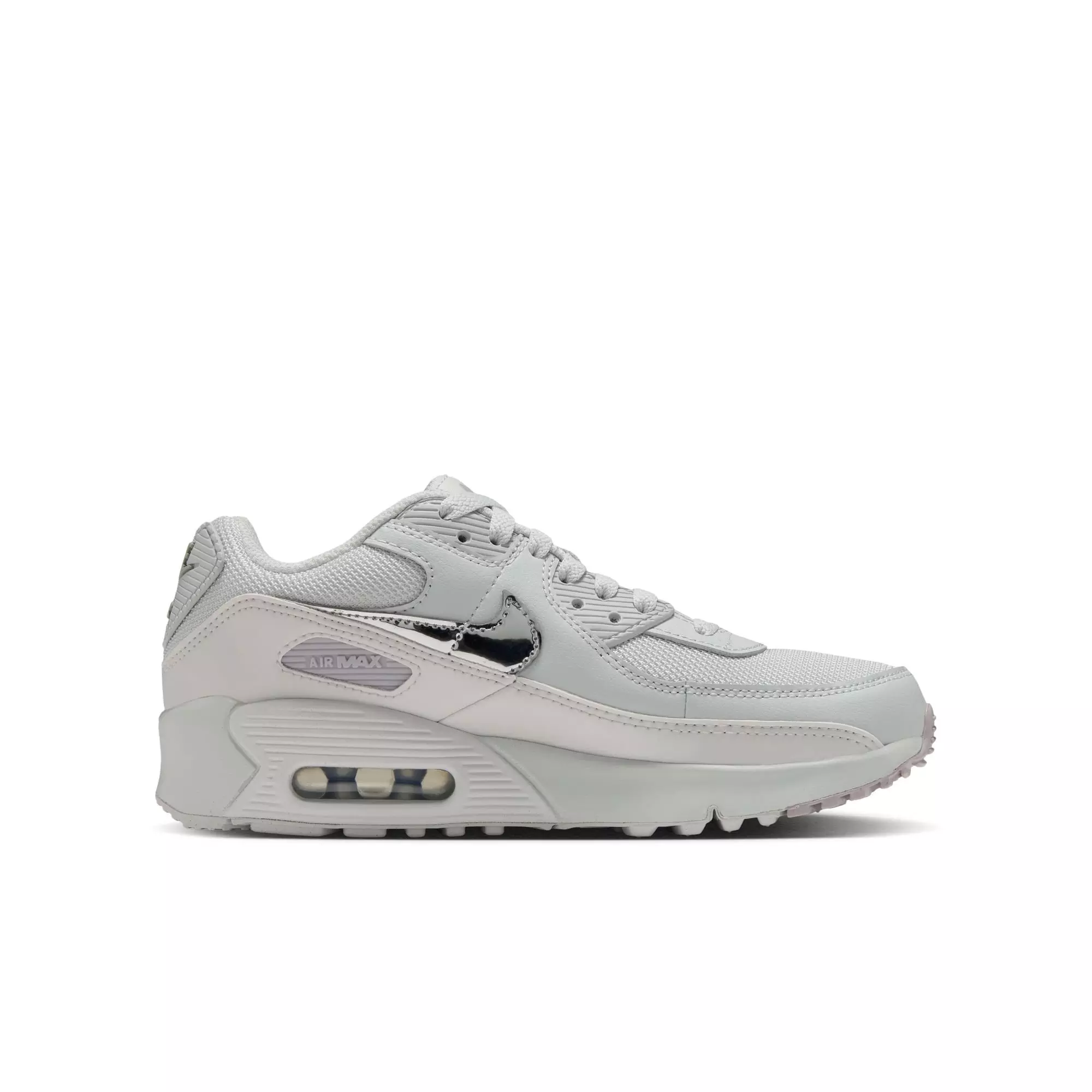 Nike Air Max 90 "Photon Dust/Metallic Silver/Vast Grey" Grade School Girls' Shoe - WHITE/SILVER