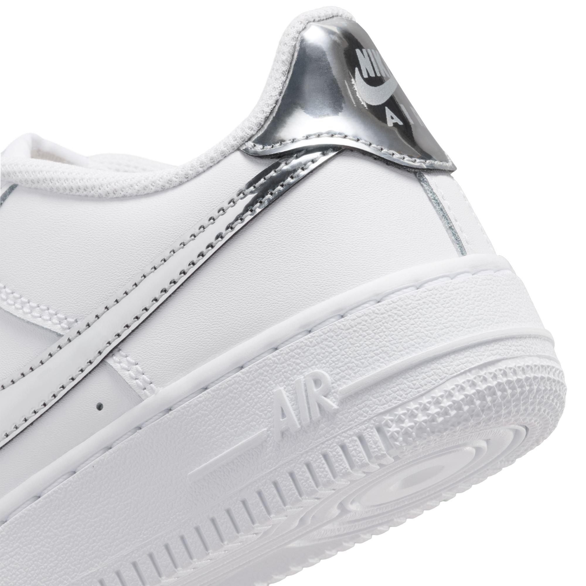 Nike Air Force 1 "White/Metallic Silver" Grade School Girls' Shoe - WHITE/SILVER