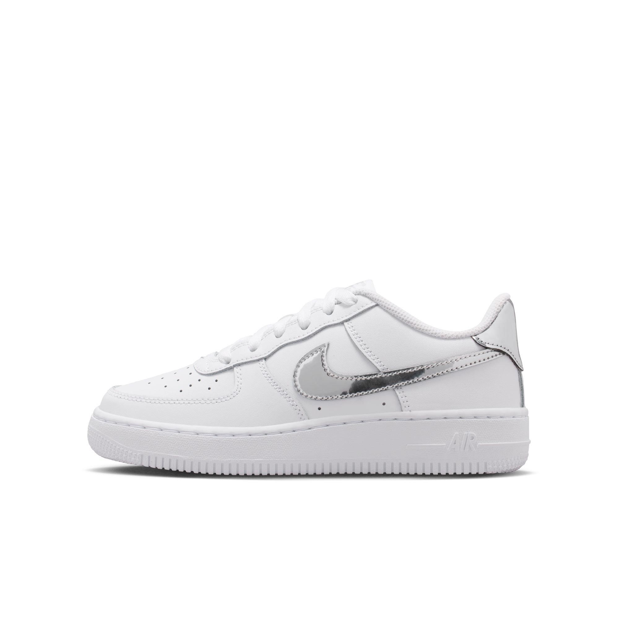 Nike Air Force 1 "White/Metallic Silver" Grade School Girls' Shoe - WHITE/SILVER