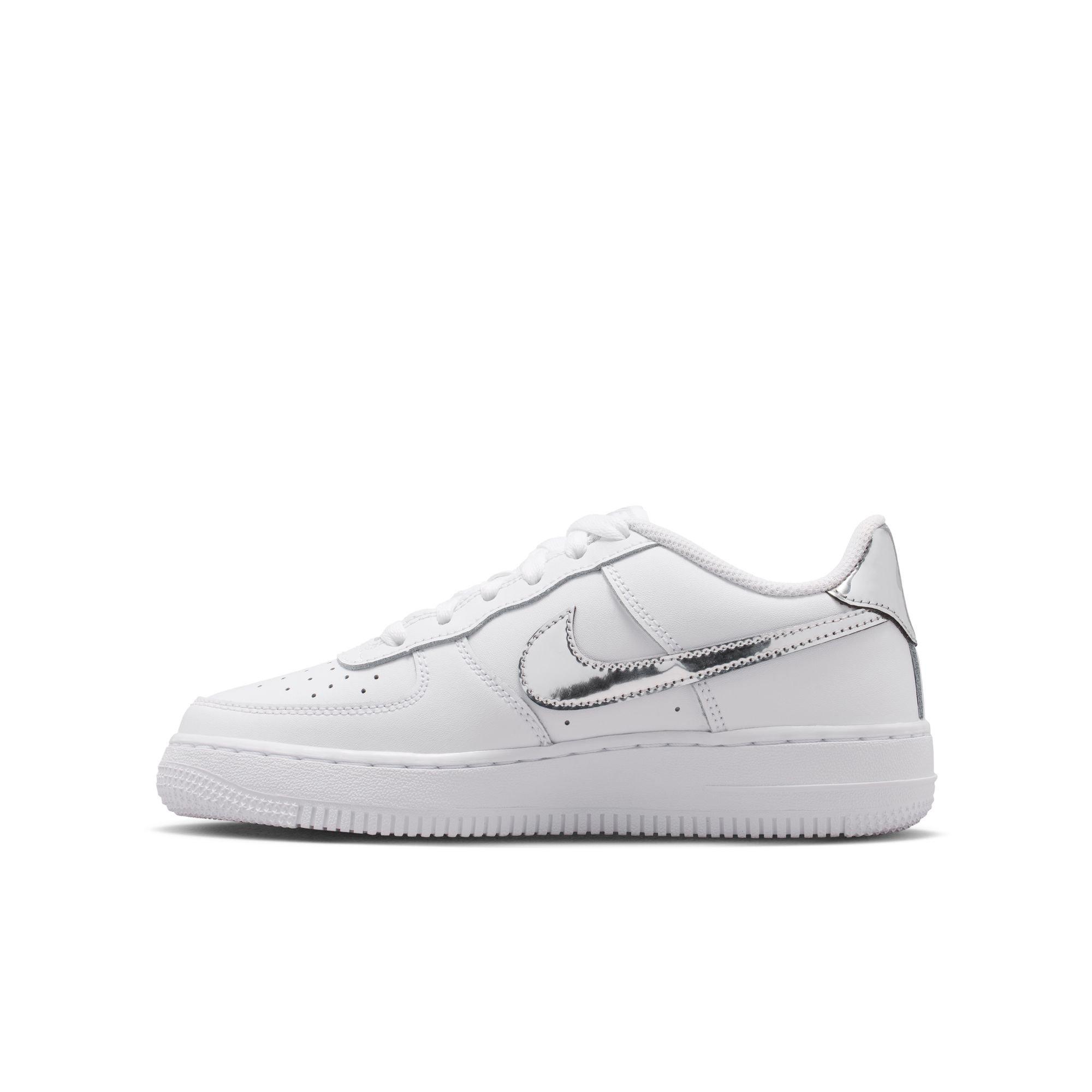 Nike Air Force 1 "White/Metallic Silver" Grade School Girls' Shoe - WHITE/SILVER