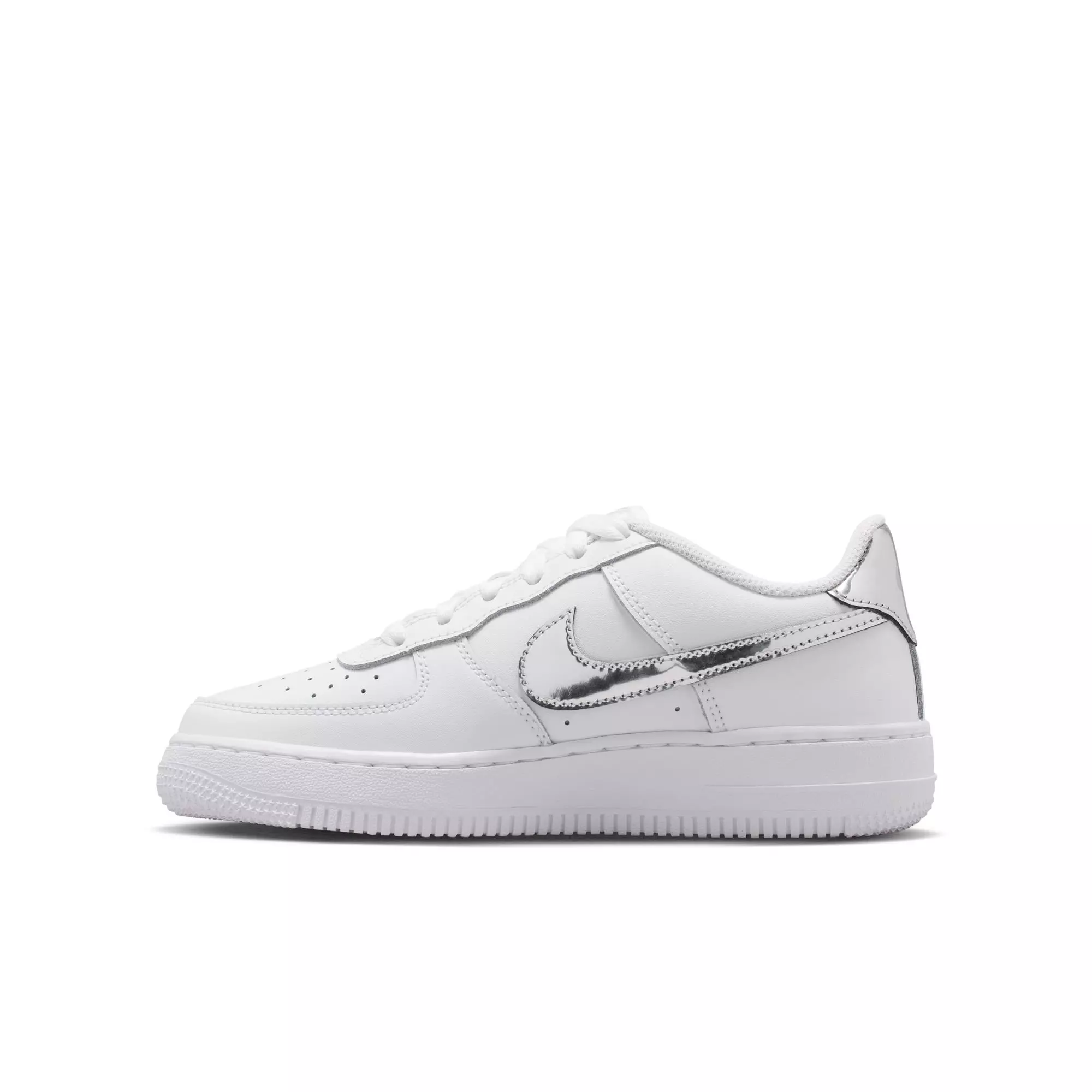 Nike Air Force 1 "White/Metallic Silver" Grade School Girls' Shoe - WHITE/SILVER