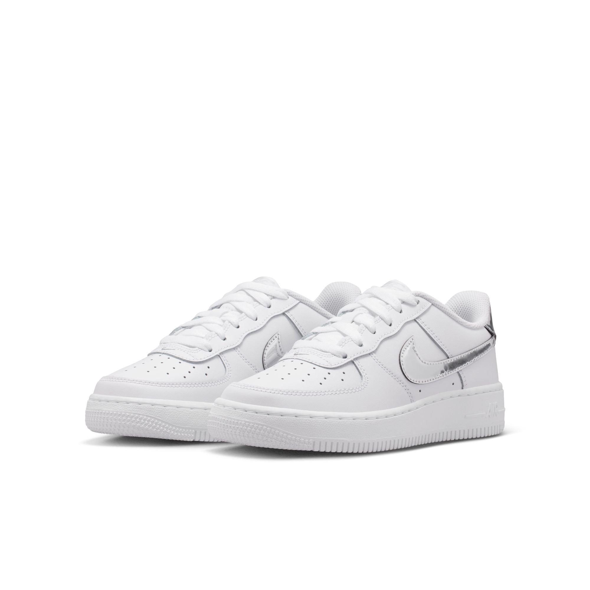 Nike Air Force 1 "White/Metallic Silver" Grade School Girls' Shoe - WHITE/SILVER