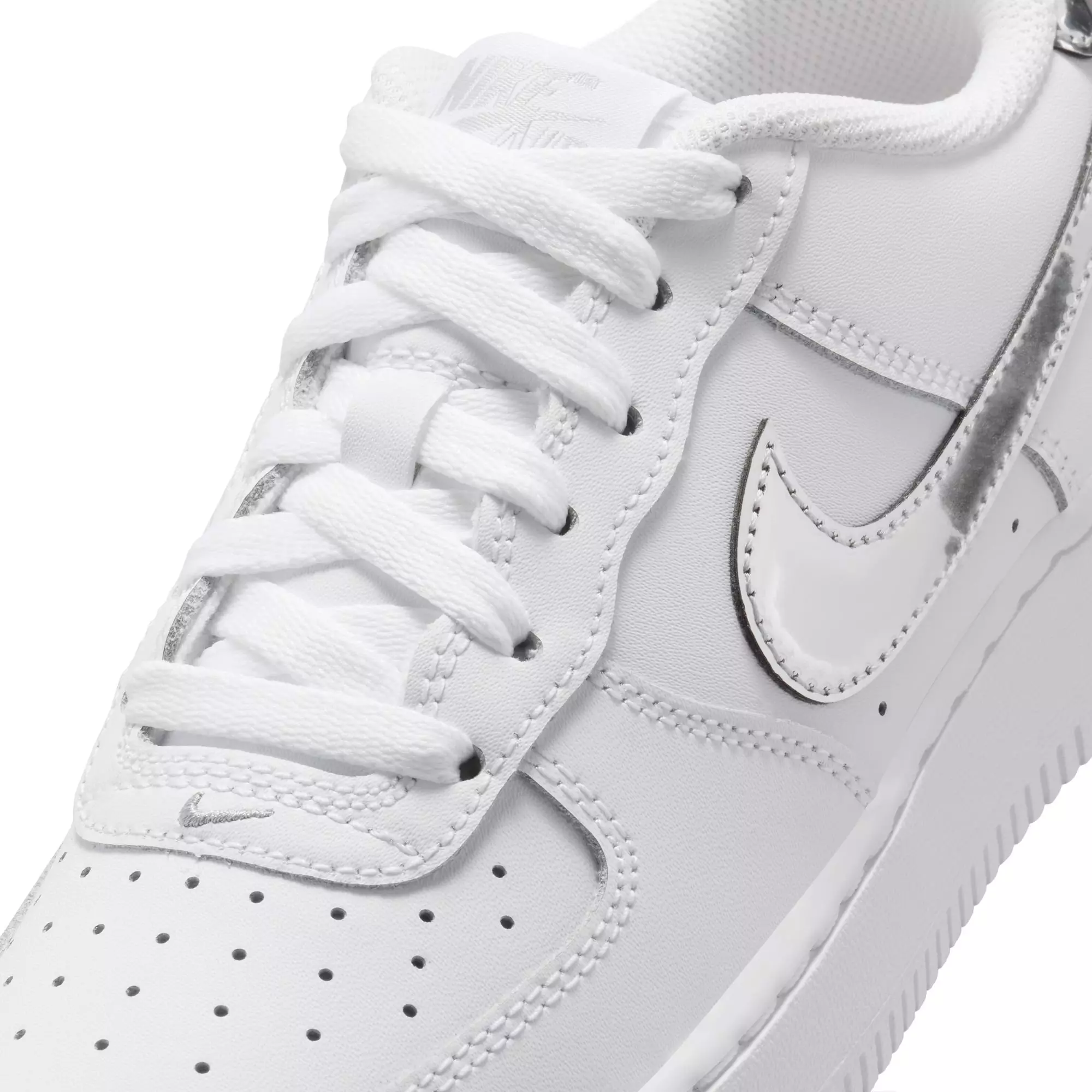 Nike Air Force 1 "White/Metallic Silver" Grade School Girls' Shoe - WHITE/SILVER