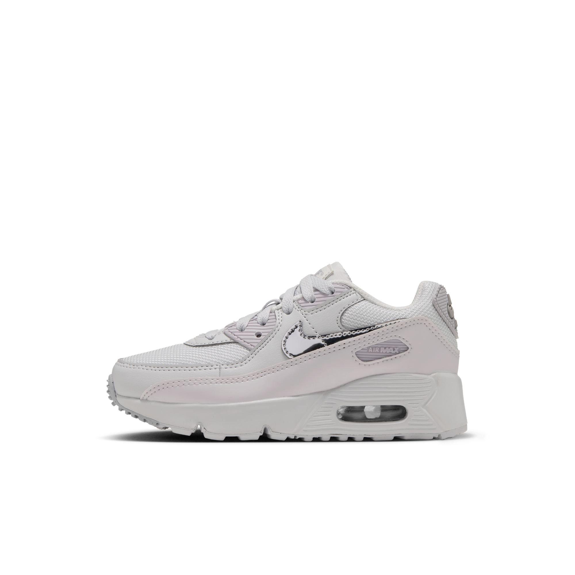 Nike Air Max 90 "Photon Dust/Metallic Silver/Vast Grey" Preschool Girls' Shoe - WHITE/SILVER