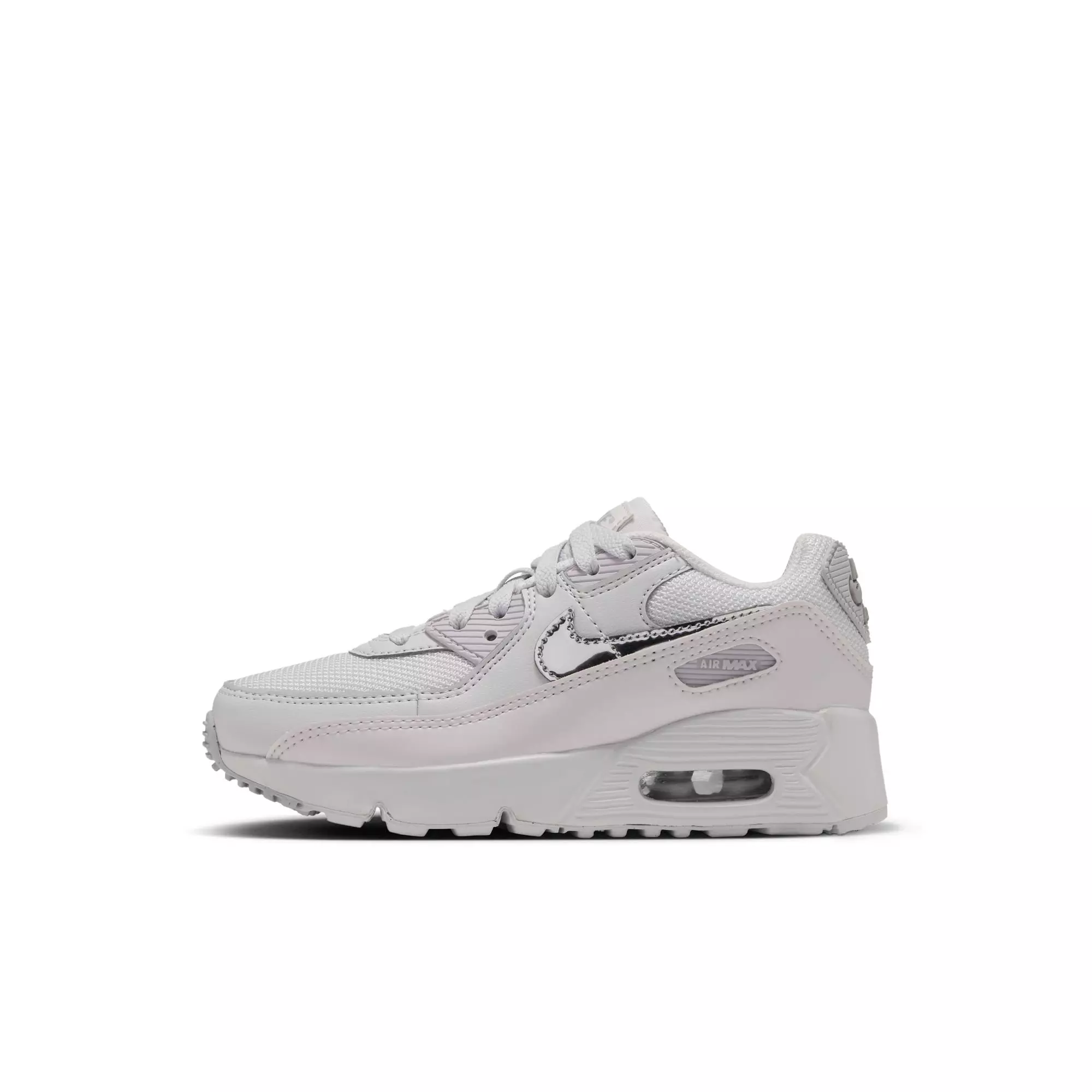 Nike Air Max 90 "Photon Dust/Metallic Silver/Vast Grey" Preschool Girls' Shoe - WHITE/SILVER