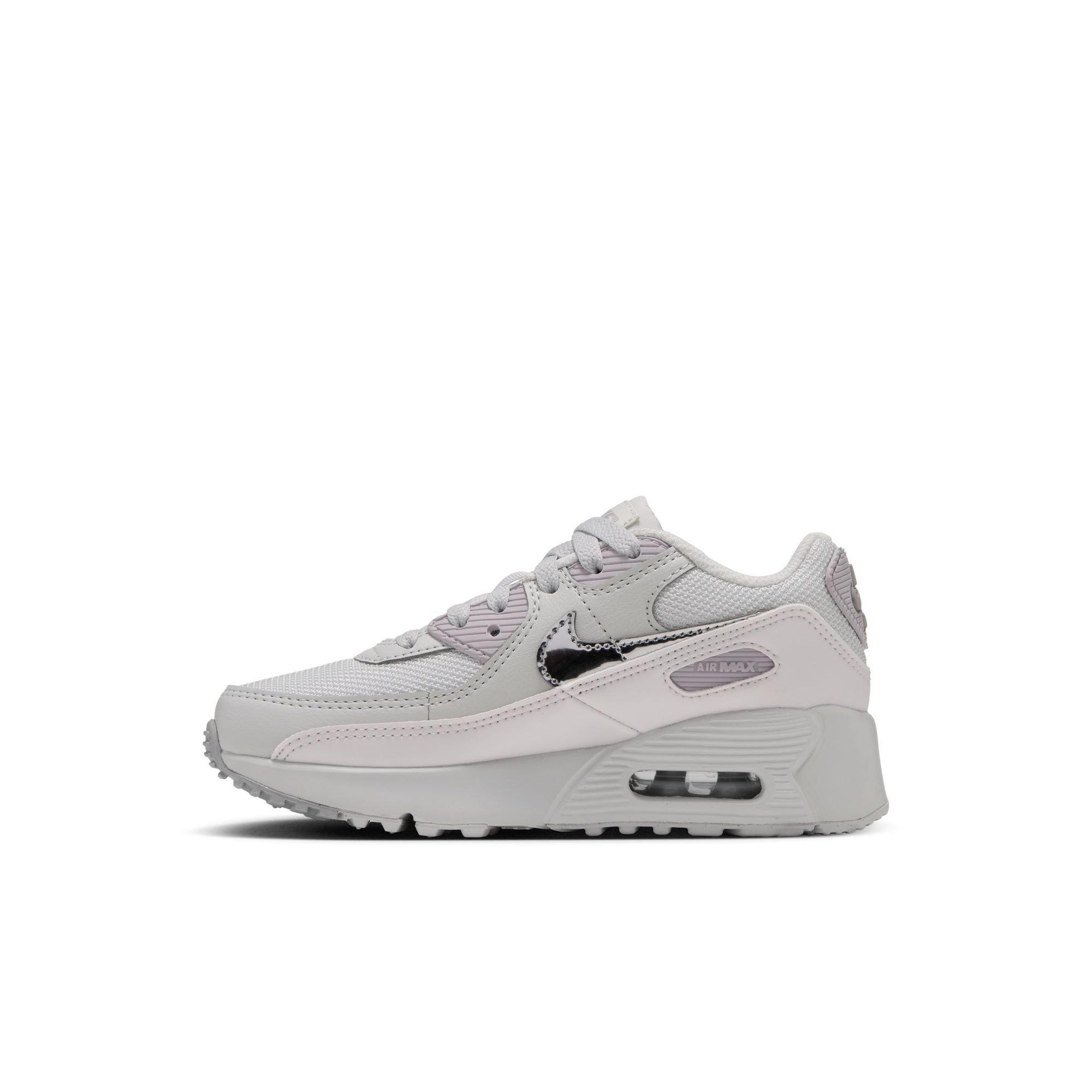 Nike Air Max 90 "Photon Dust/Metallic Silver/Vast Grey" Preschool Girls' Shoe - WHITE/SILVER