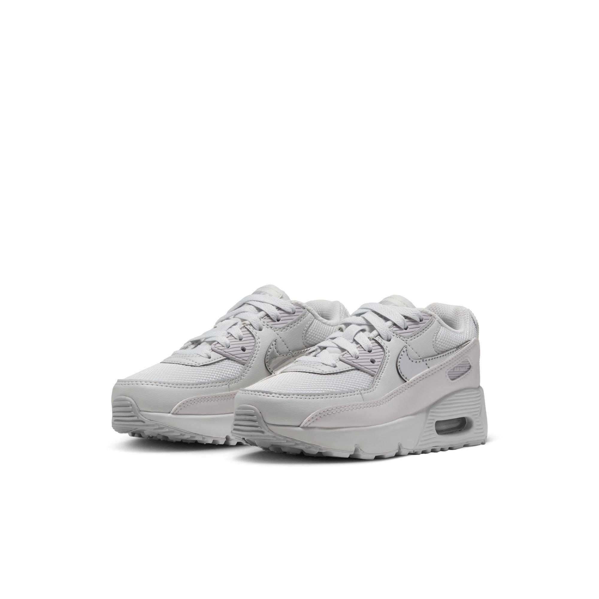 Nike Air Max 90 "Photon Dust/Metallic Silver/Vast Grey" Preschool Girls' Shoe - WHITE/SILVER