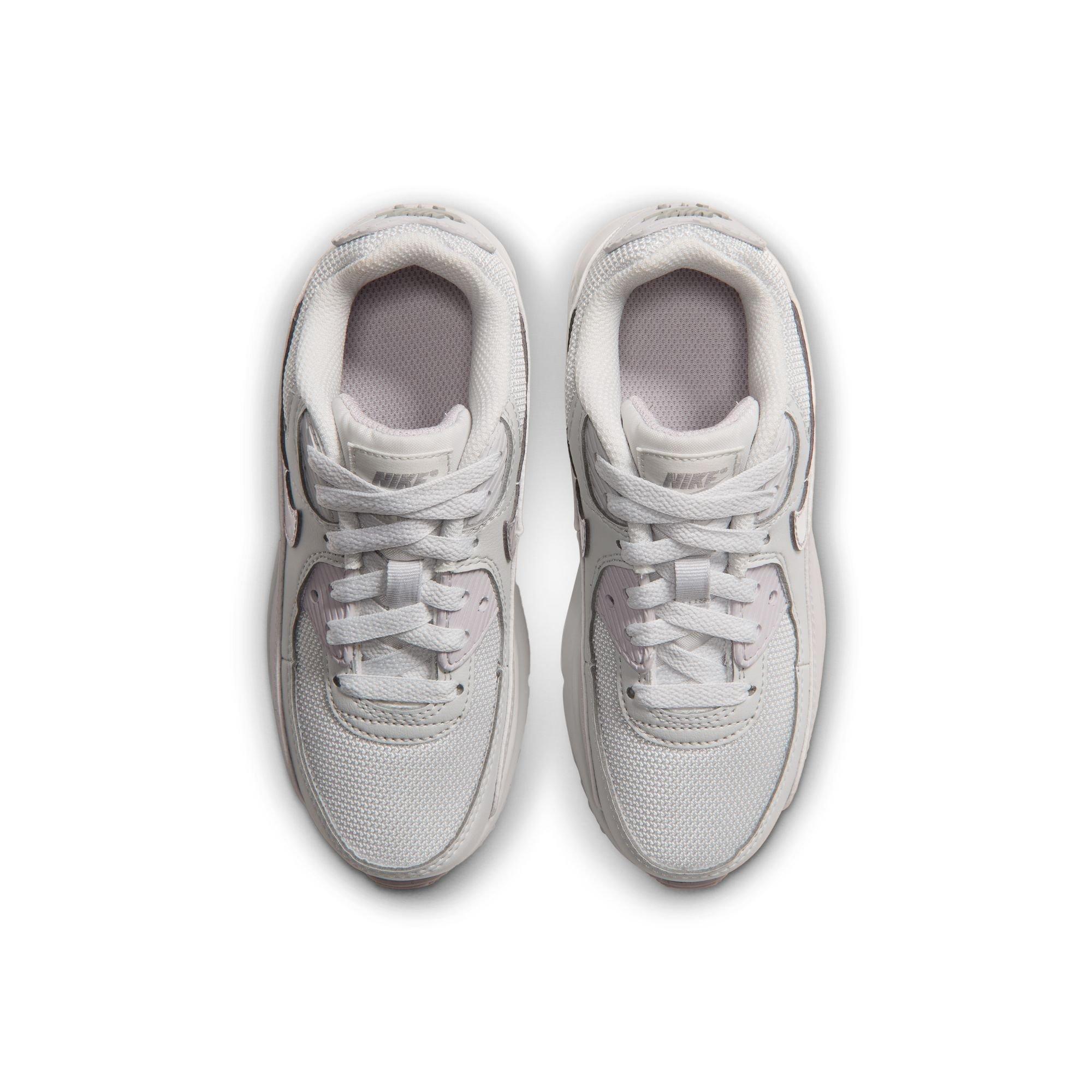 Nike Air Max 90 "Photon Dust/Metallic Silver/Vast Grey" Preschool Girls' Shoe - WHITE/SILVER