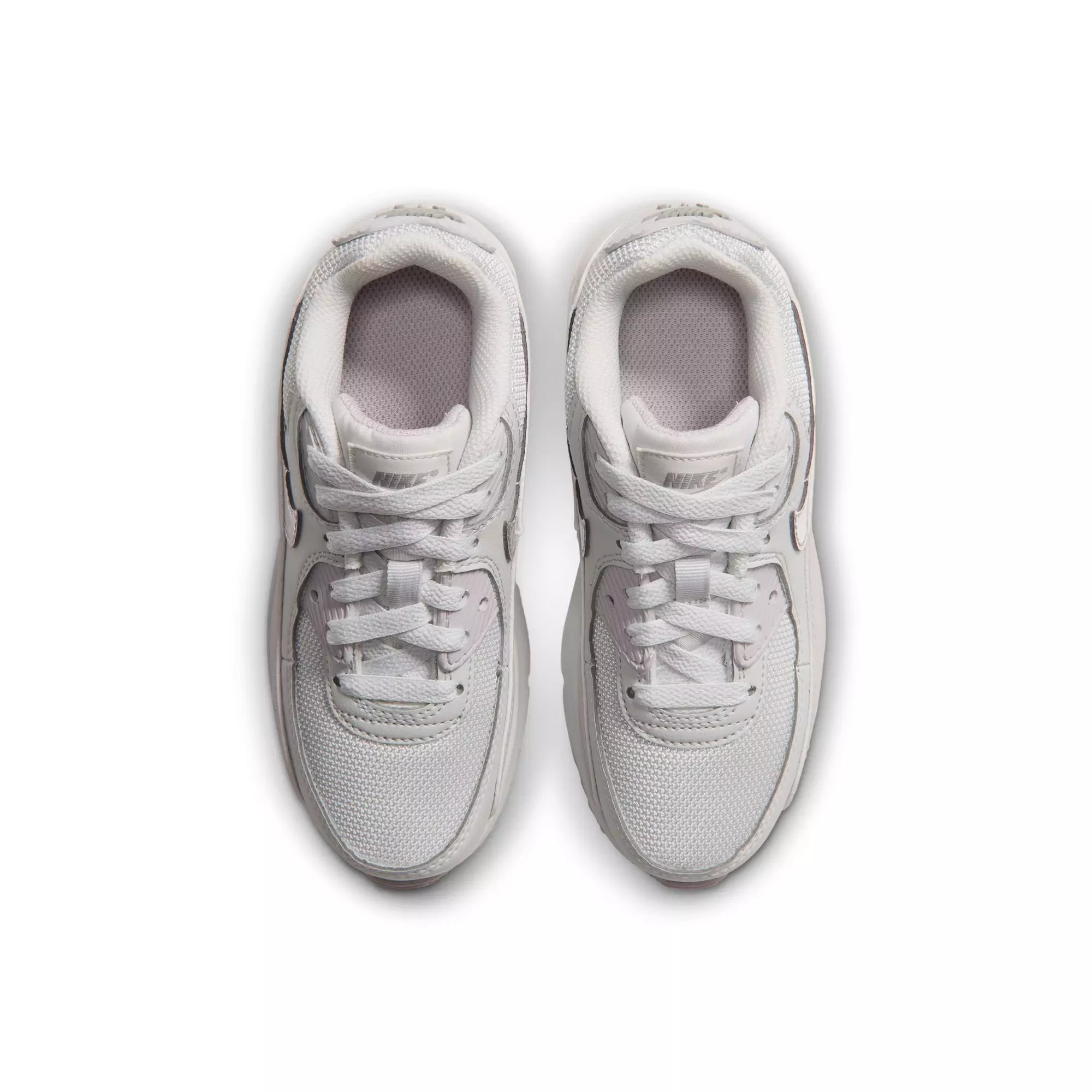Nike Air Max 90 "Photon Dust/Metallic Silver/Vast Grey" Preschool Girls' Shoe - WHITE/SILVER