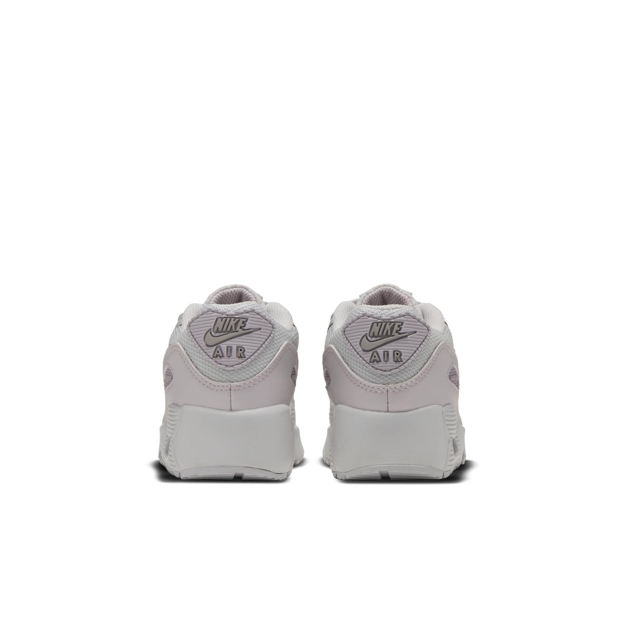 Nike Air Max 90 "Photon Dust/Metallic Silver/Vast Grey" Preschool Girls' Shoe - WHITE/SILVER