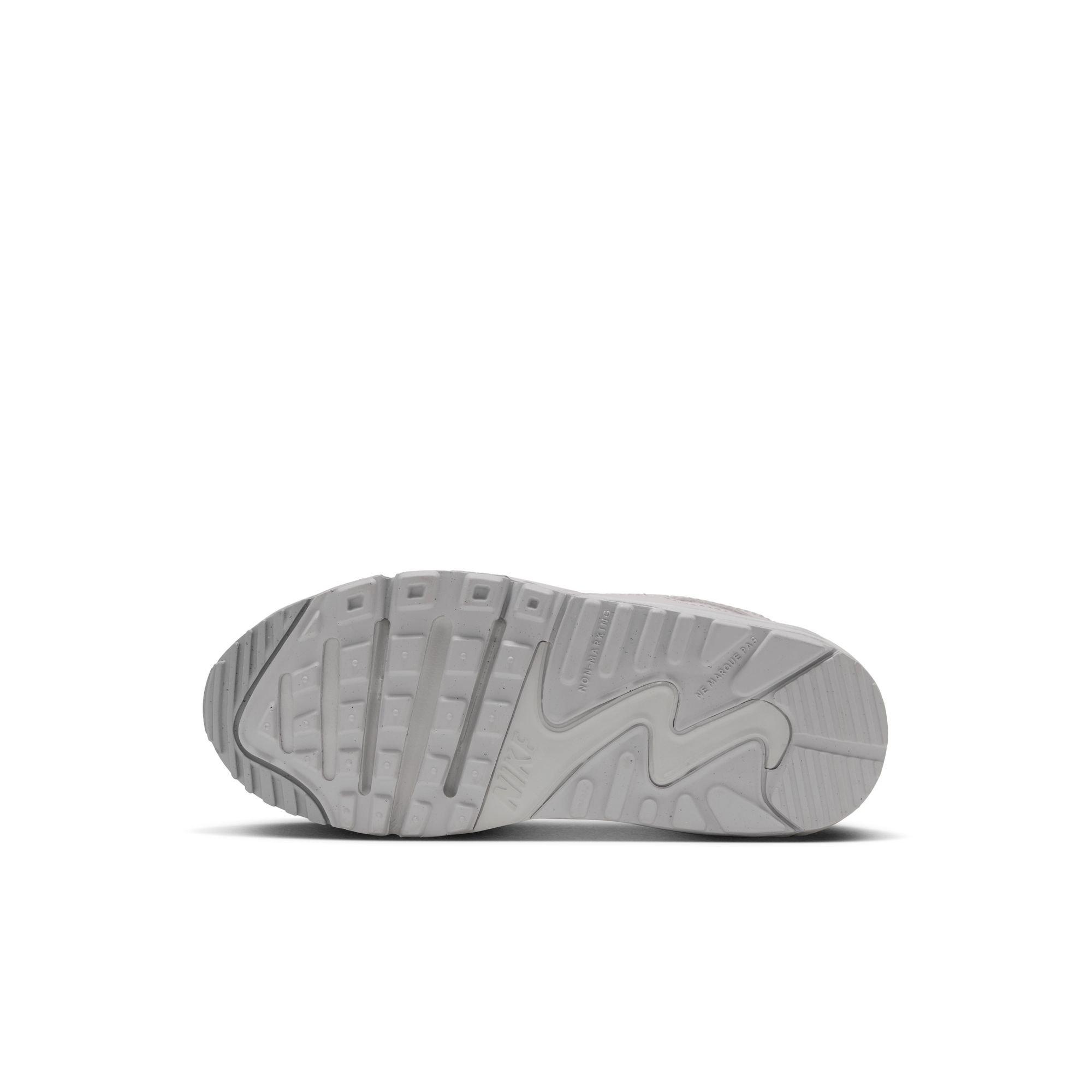 Nike Air Max 90 "Photon Dust/Metallic Silver/Vast Grey" Preschool Girls' Shoe - WHITE/SILVER