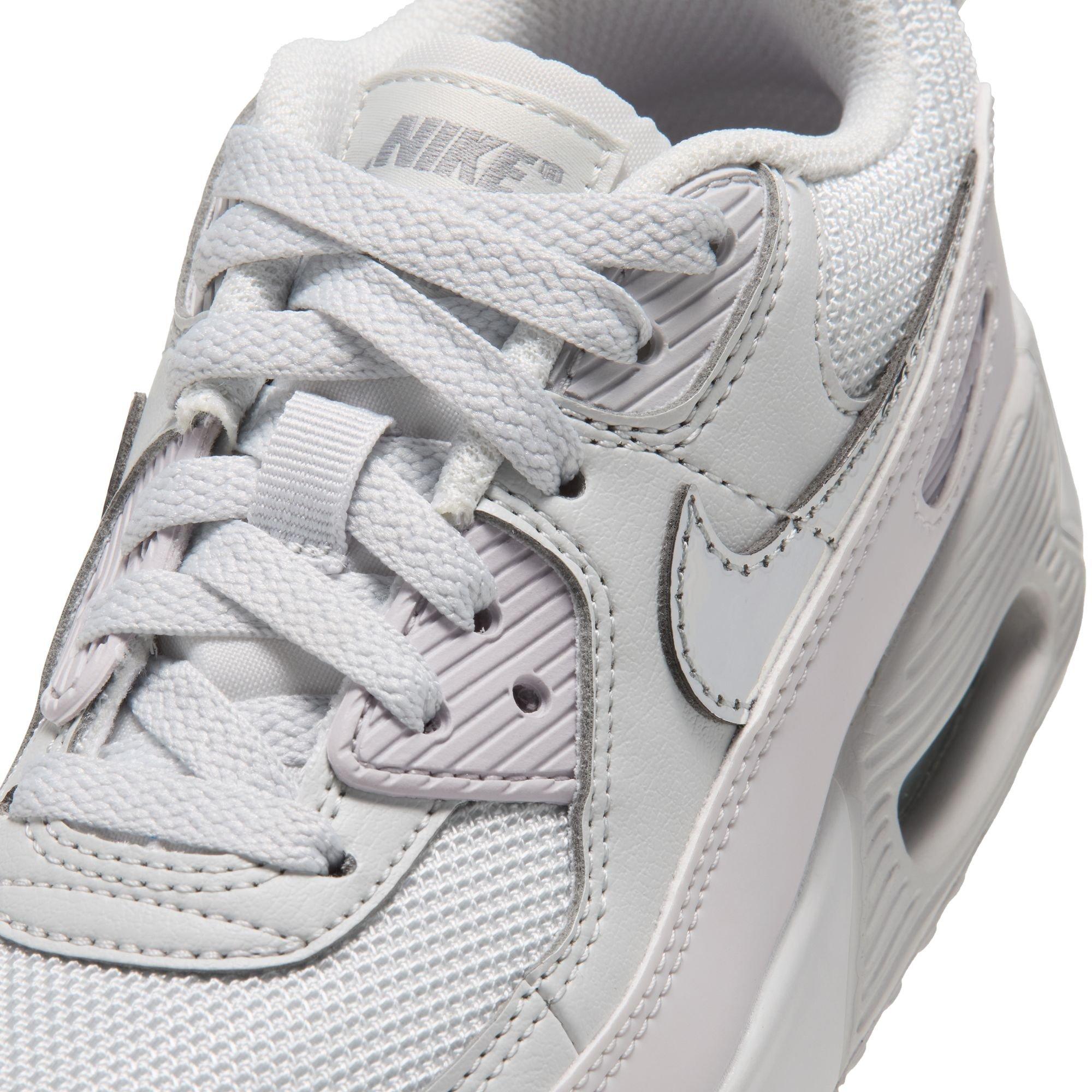 Nike Air Max 90 "Photon Dust/Metallic Silver/Vast Grey" Preschool Girls' Shoe - WHITE/SILVER