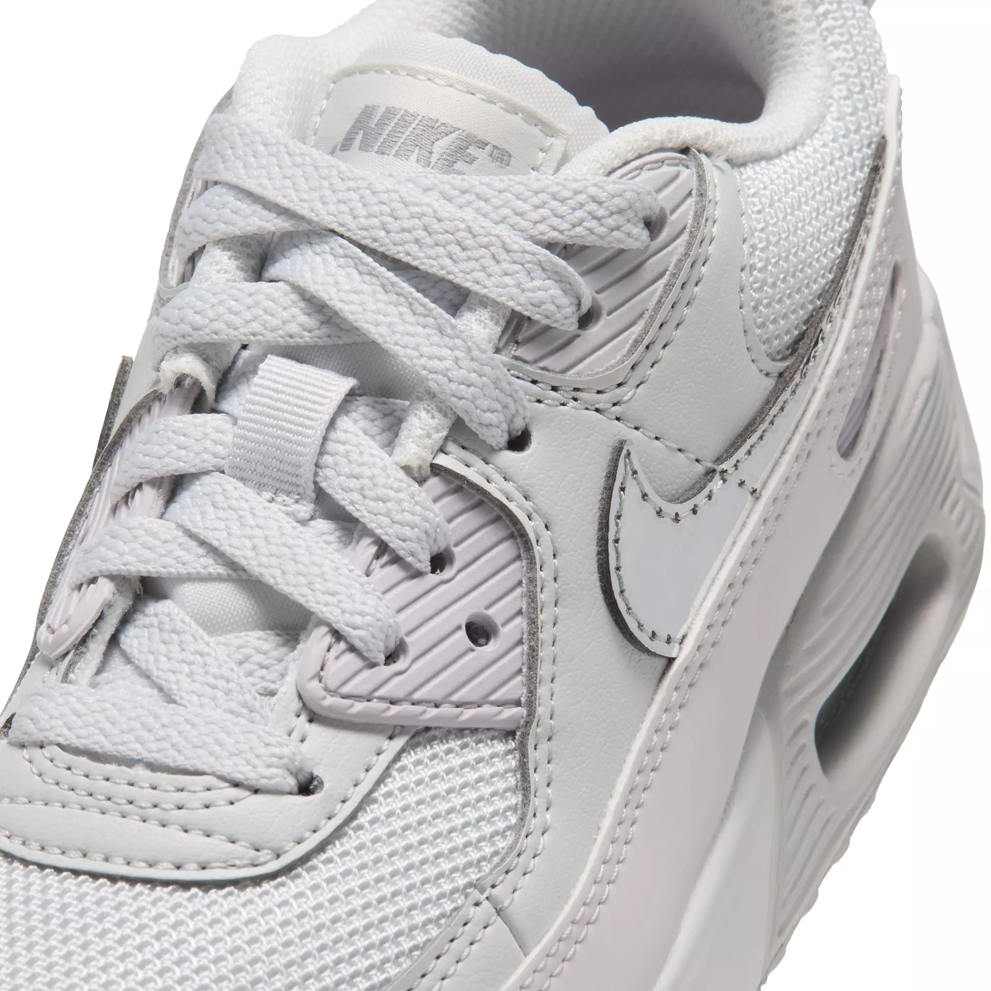 Nike Air Max 90 "Photon Dust/Metallic Silver/Vast Grey" Preschool Girls' Shoe - WHITE/SILVER