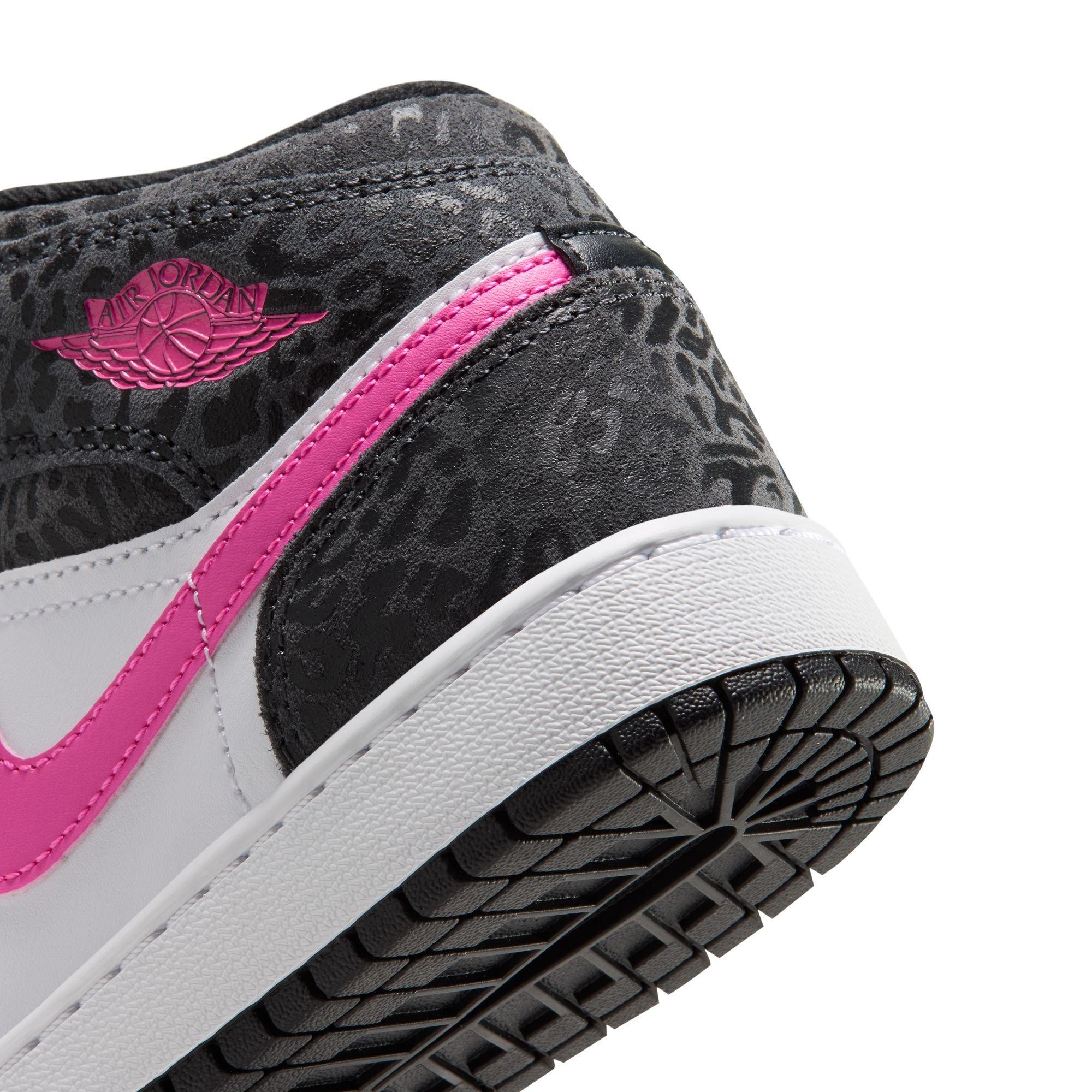 Jordan 1 Mid SE "Black/Laser Fuchsia/Anthracite/White" Grade School Girls' Shoe - BLACK/PINK