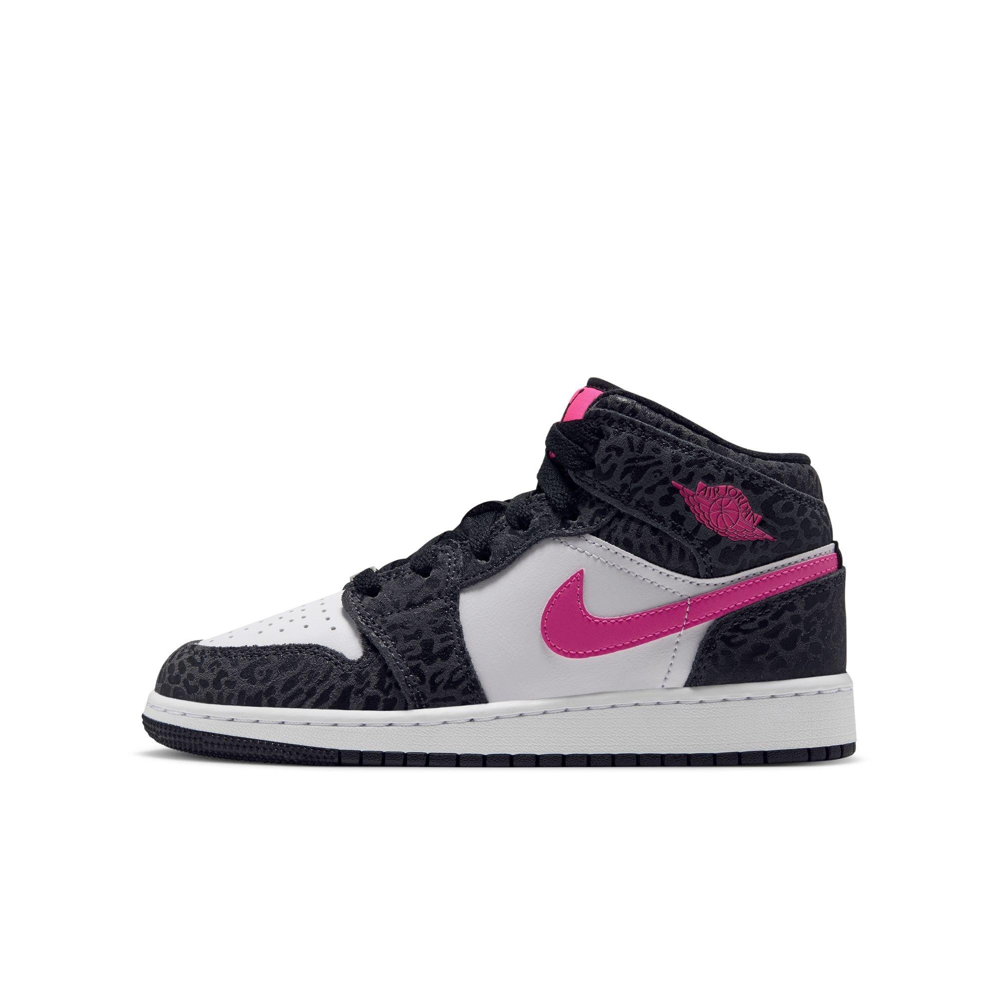 Jordan 1 Mid SE "Black/Laser Fuchsia/Anthracite/White" Grade School Girls' Shoe - BLACK/PINK