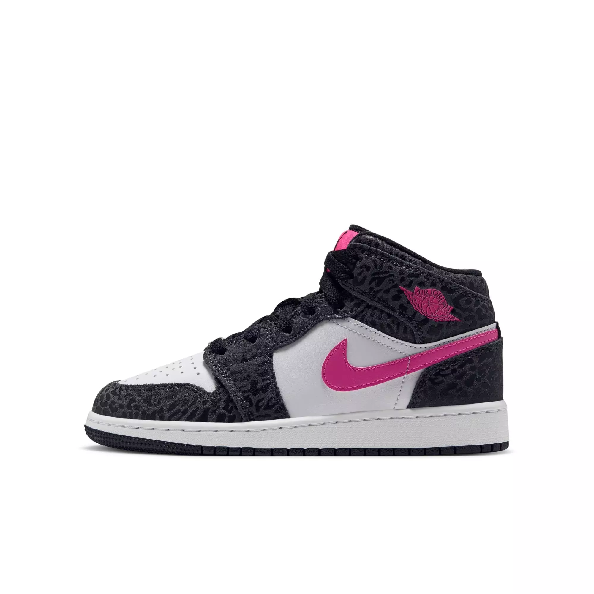 Jordan 1 Mid SE "Black/Laser Fuchsia/Anthracite/White" Grade School Girls' Shoe - BLACK/PINK