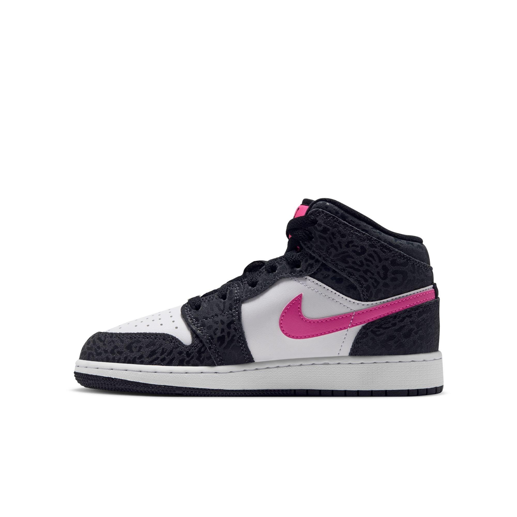 Jordan 1 Mid SE "Black/Laser Fuchsia/Anthracite/White" Grade School Girls' Shoe - BLACK/PINK