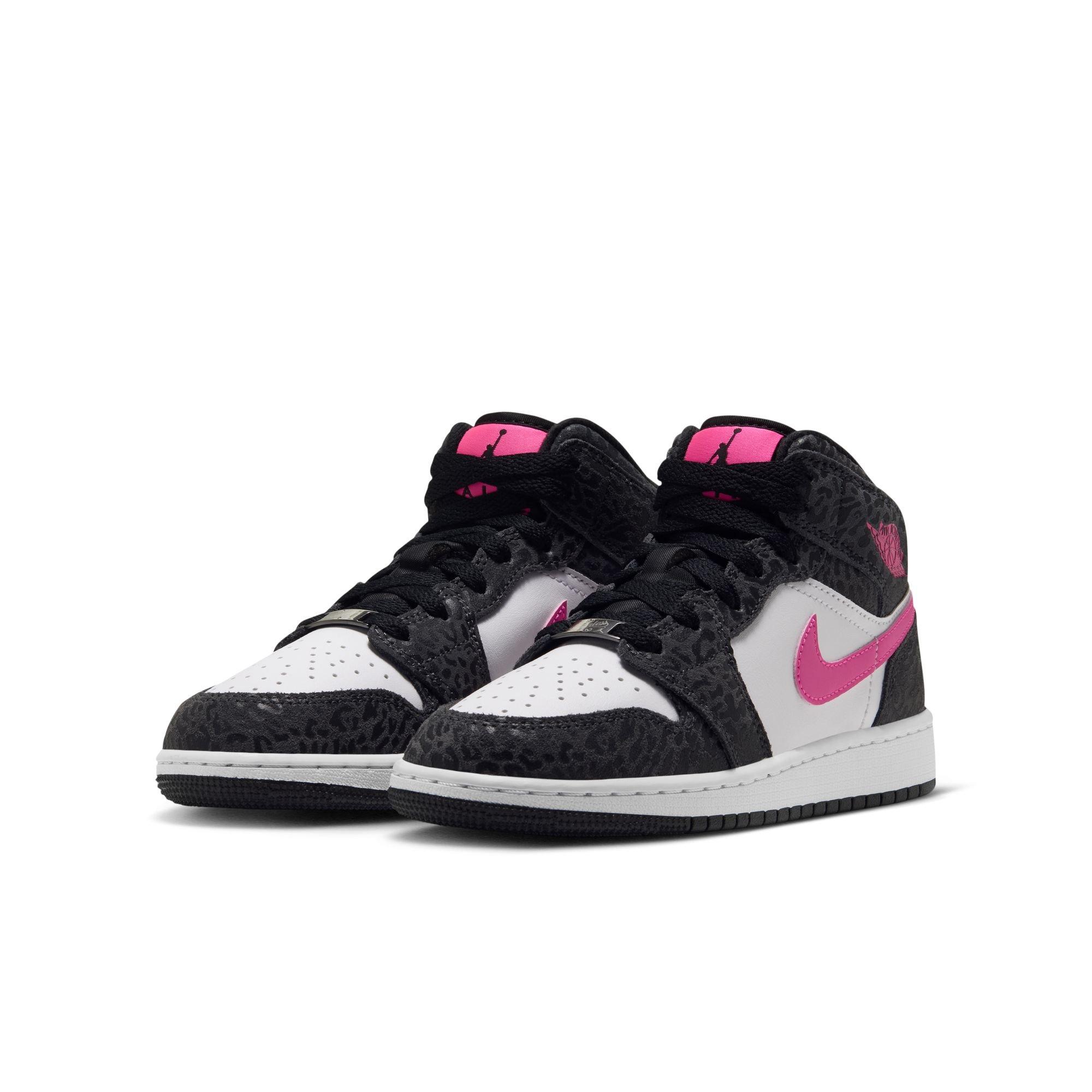 Jordan 1 Mid SE "Black/Laser Fuchsia/Anthracite/White" Grade School Girls' Shoe - BLACK/PINK
