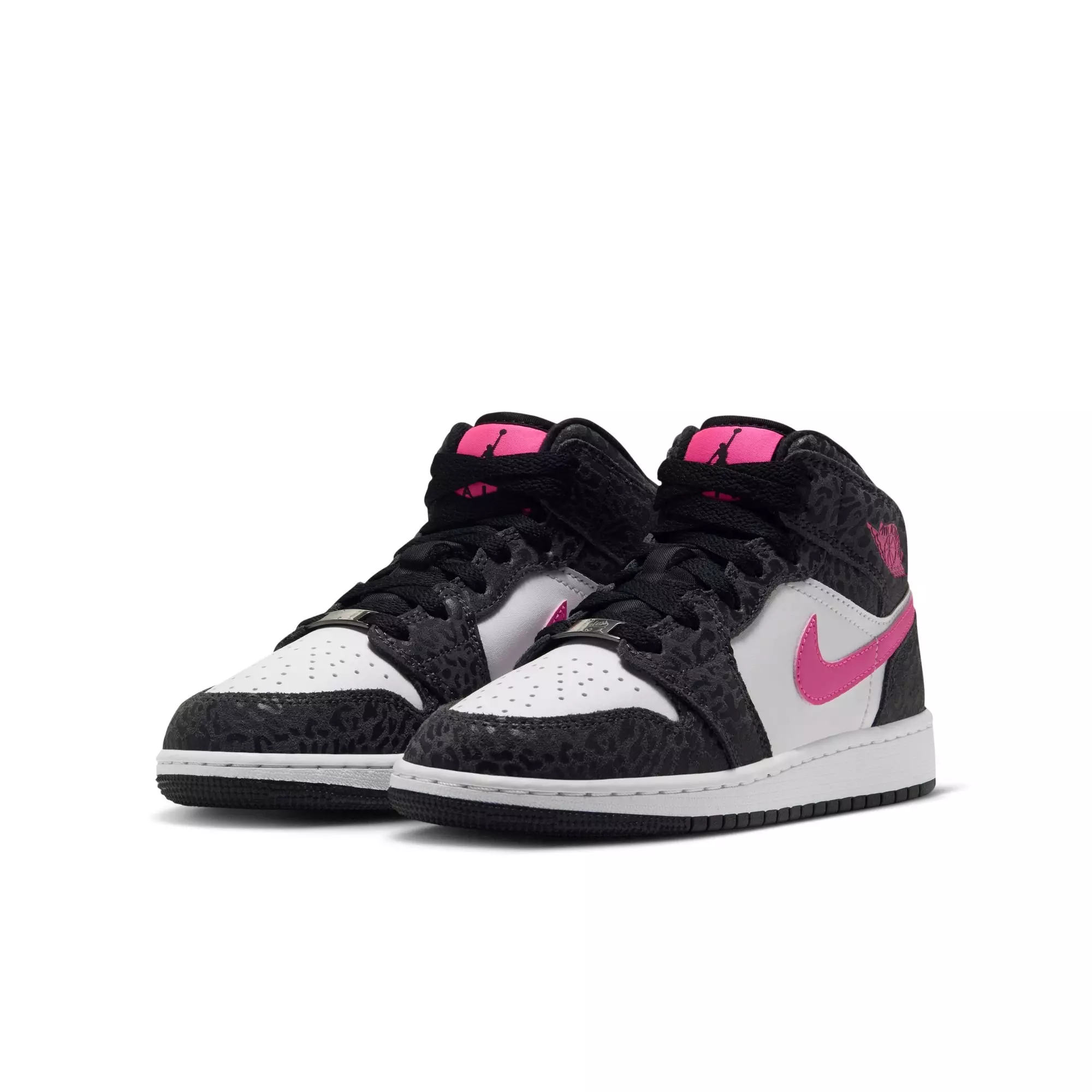 Jordan 1 Mid SE "Black/Laser Fuchsia/Anthracite/White" Grade School Girls' Shoe - BLACK/PINK