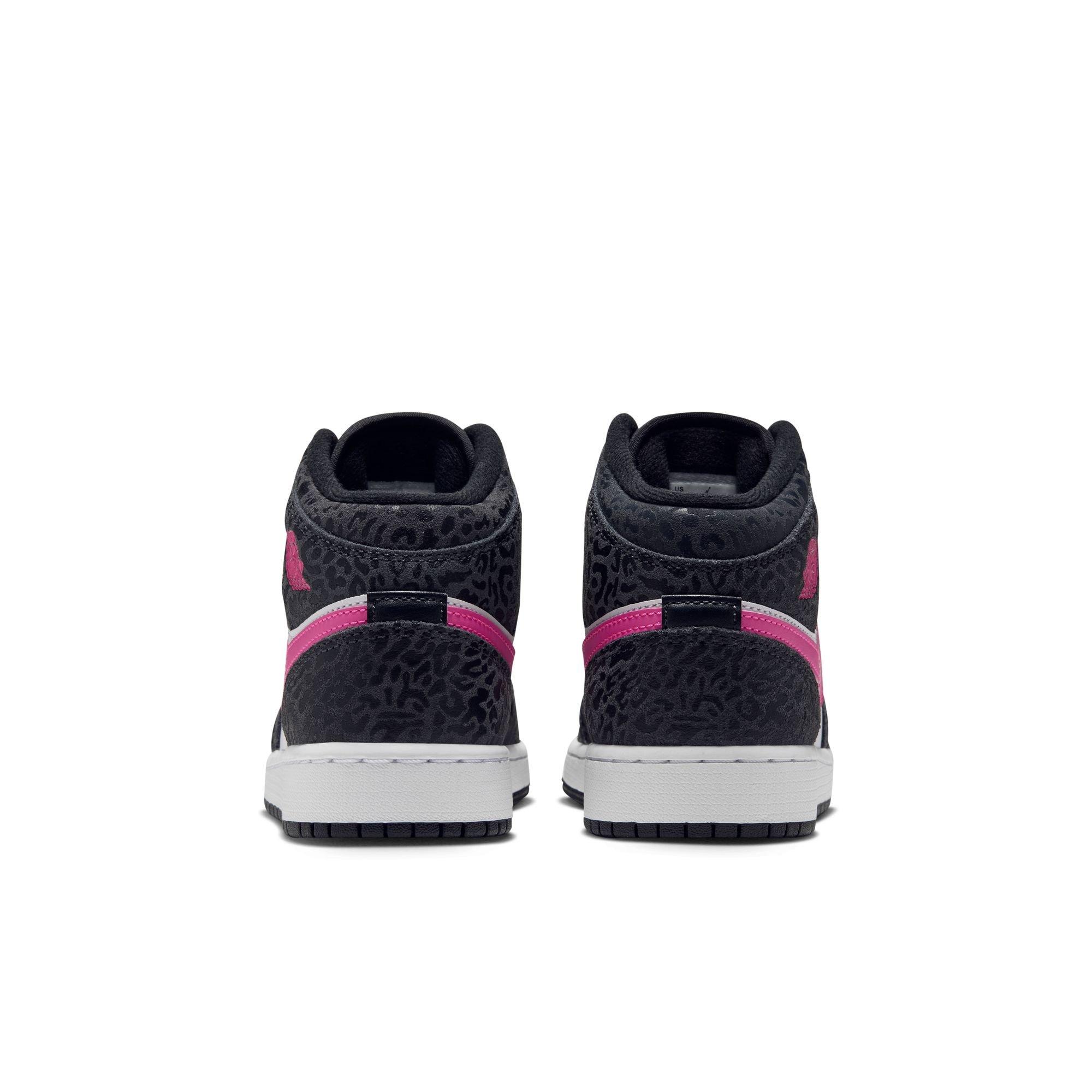 Jordan 1 Mid SE "Black/Laser Fuchsia/Anthracite/White" Grade School Girls' Shoe - BLACK/PINK