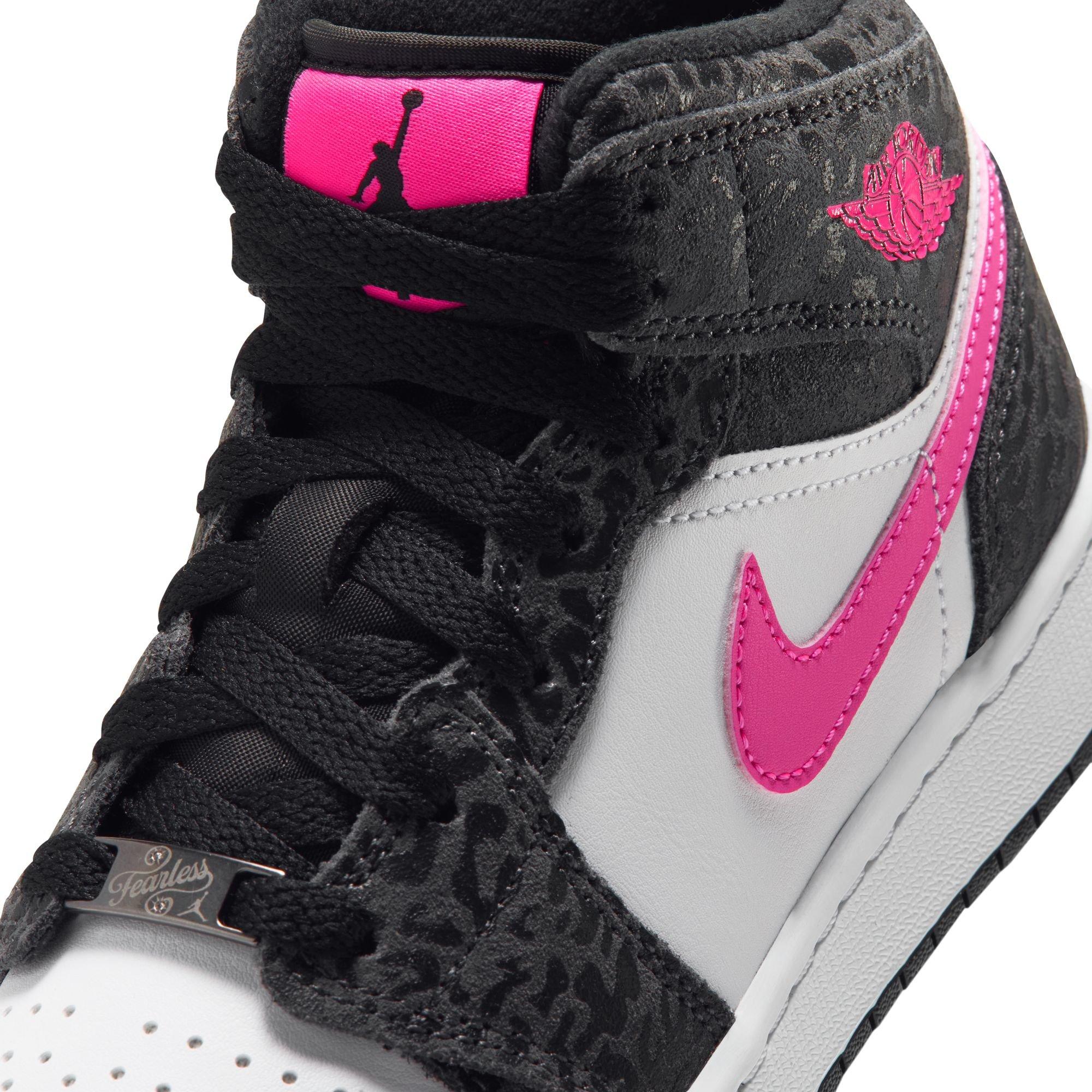 Jordan 1 Mid SE "Black/Laser Fuchsia/Anthracite/White" Grade School Girls' Shoe - BLACK/PINK