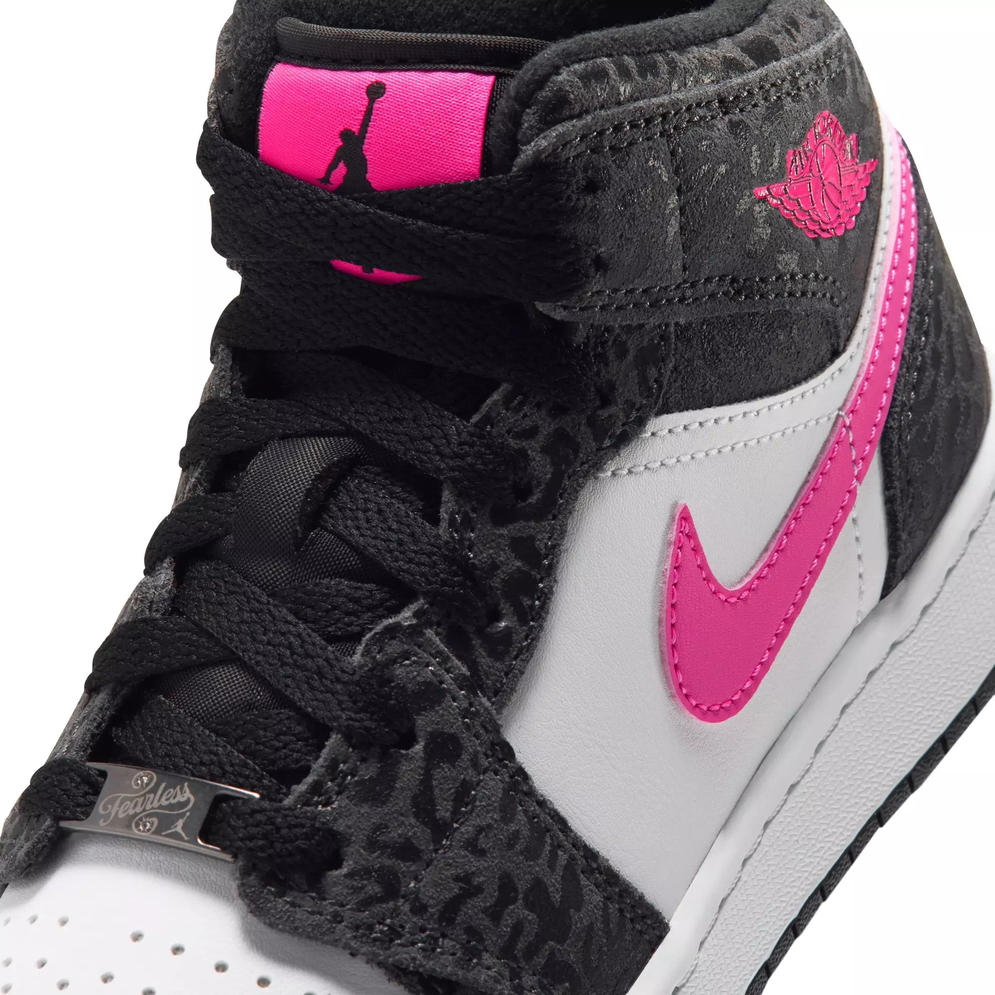 Jordan 1 Mid SE "Black/Laser Fuchsia/Anthracite/White" Grade School Girls' Shoe - BLACK/PINK