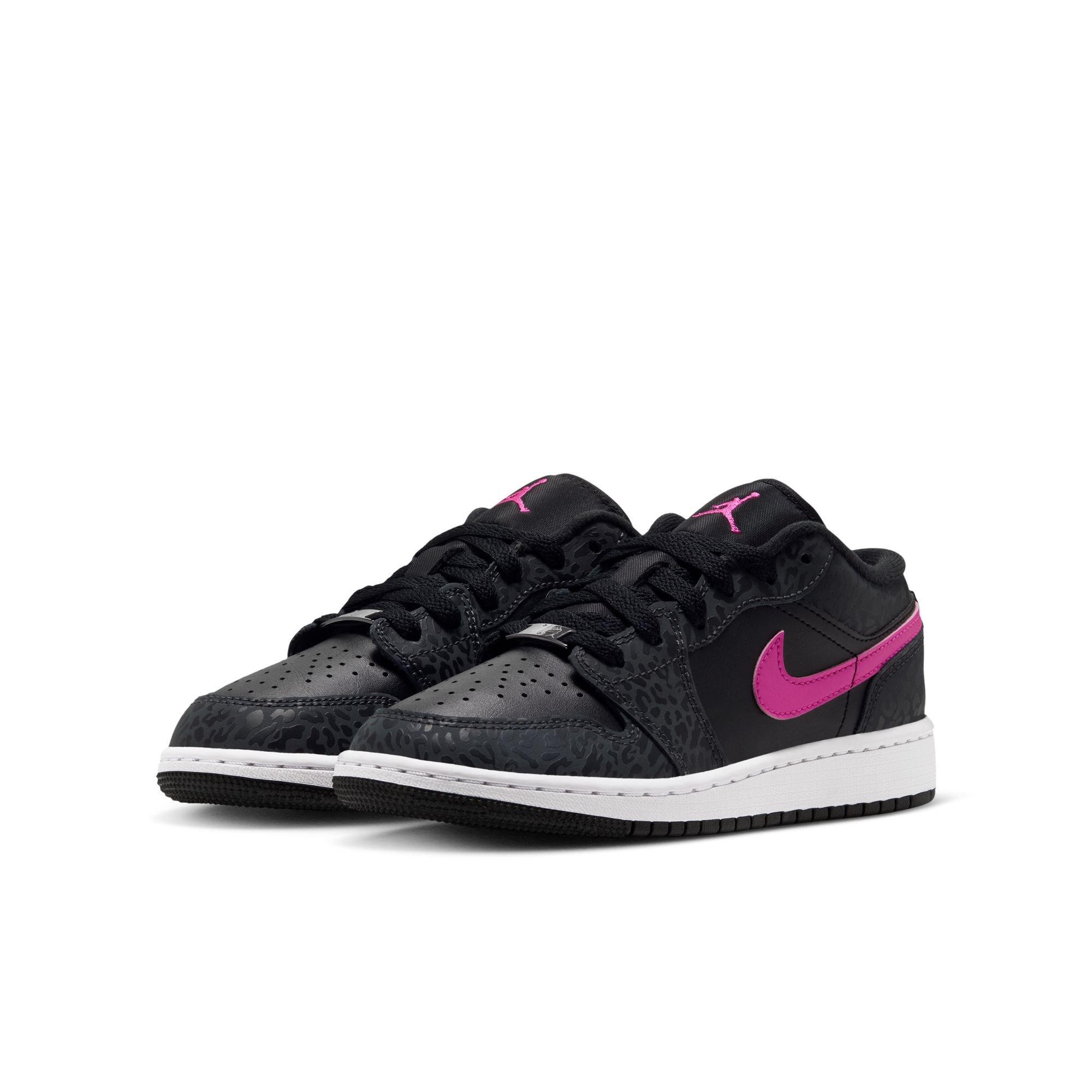 Jordan 1 Low SE "Anthracite/Laser Fuchsia/Black/White" Grade School Girls' Shoe - BLACK/PINK