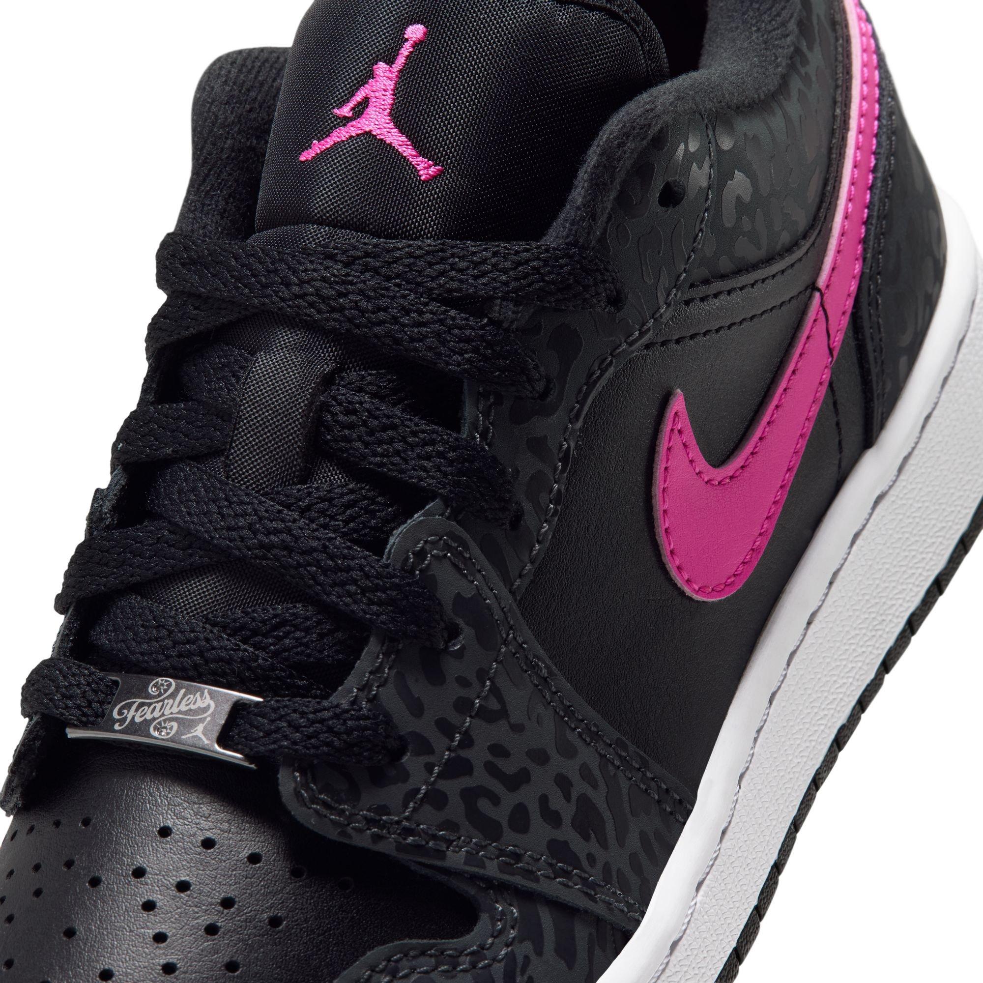 Jordan 1 Low SE "Anthracite/Laser Fuchsia/Black/White" Grade School Girls' Shoe - BLACK/PINK