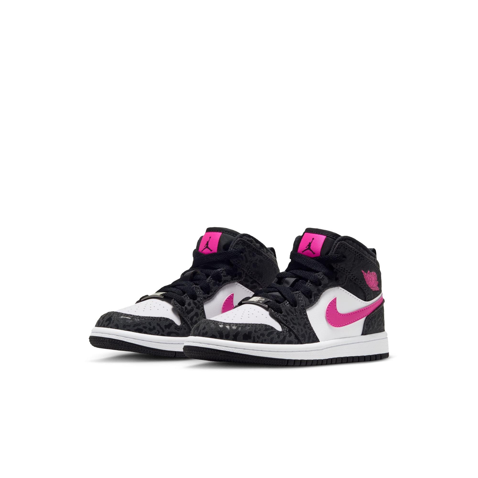 Jordan 1 Mid SE "Black/Laser Fuchsia/Anthracite/White" Preschool Girls' Shoe - BLACK/PINK