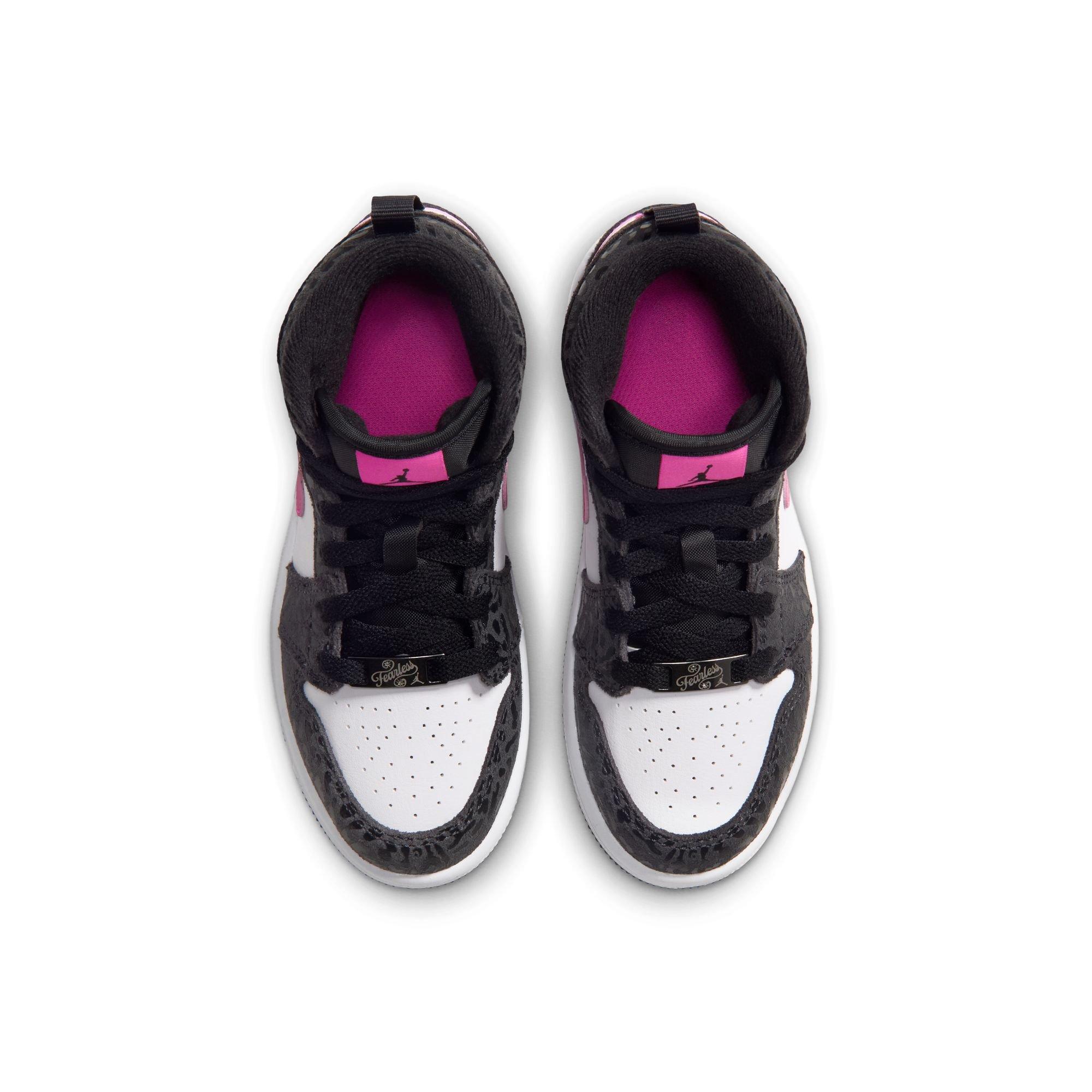 Jordan 1 Mid SE "Black/Laser Fuchsia/Anthracite/White" Preschool Girls' Shoe - BLACK/PINK