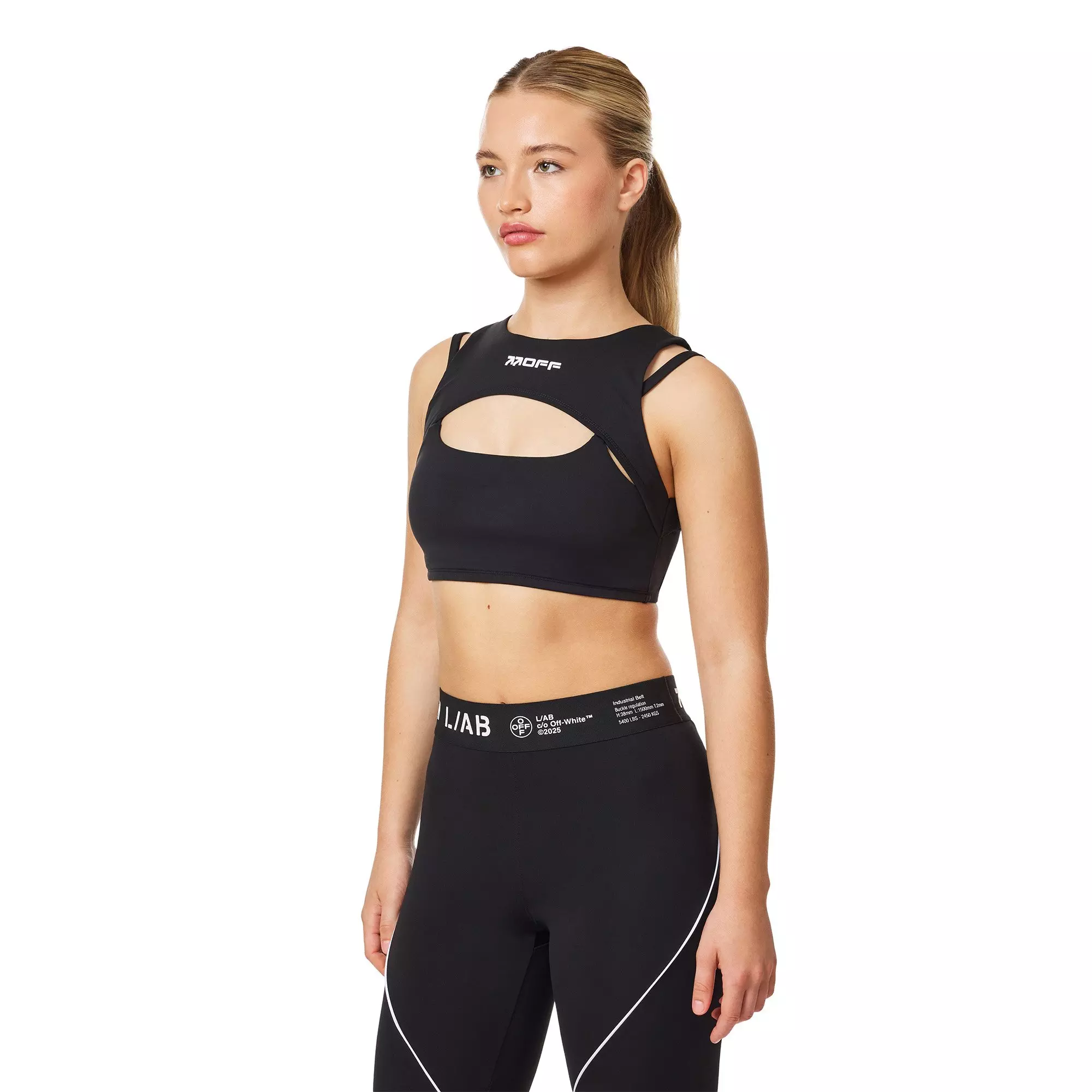 L/AB c/o Off-White Women's Cut-Out Logo Crop Top - BLACK/WHITE