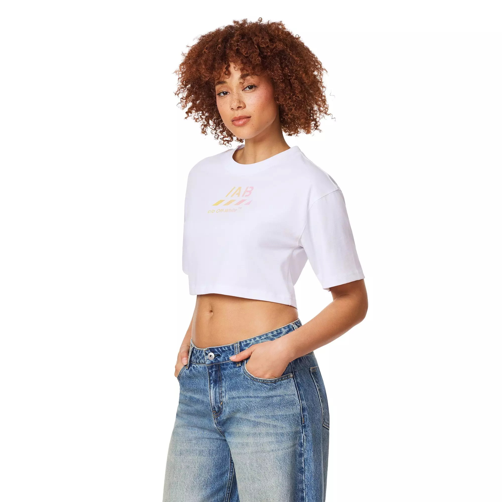 L/AB c/o Off-White Women's Gradient Logo Cropped Tee - WHITE/MULTI