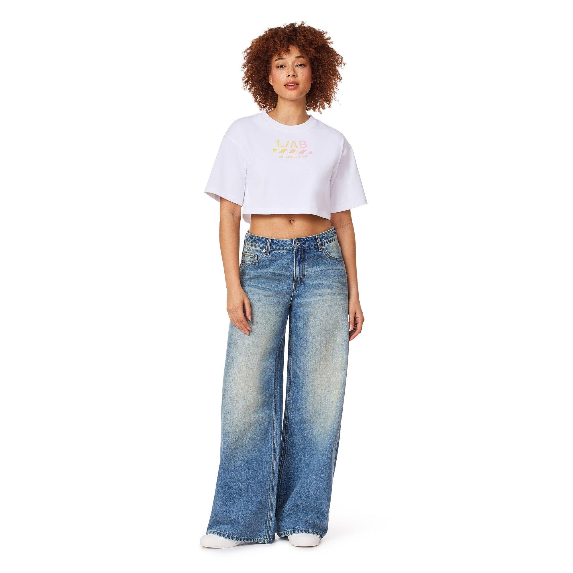 L/AB c/o Off-White Women's Gradient Logo Cropped Tee - WHITE/MULTI