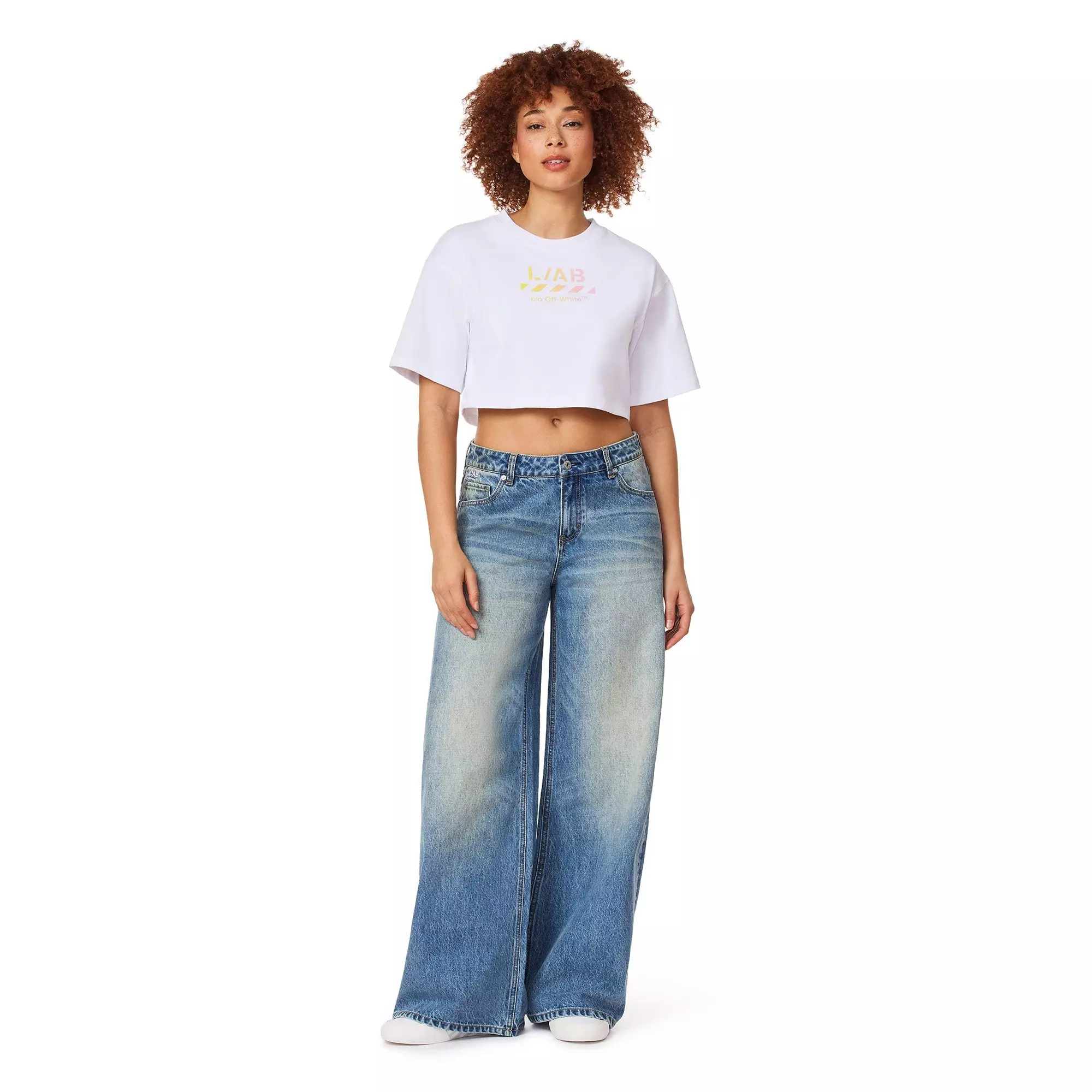 L/AB c/o Off-White Women's Gradient Logo Cropped Tee - WHITE/MULTI