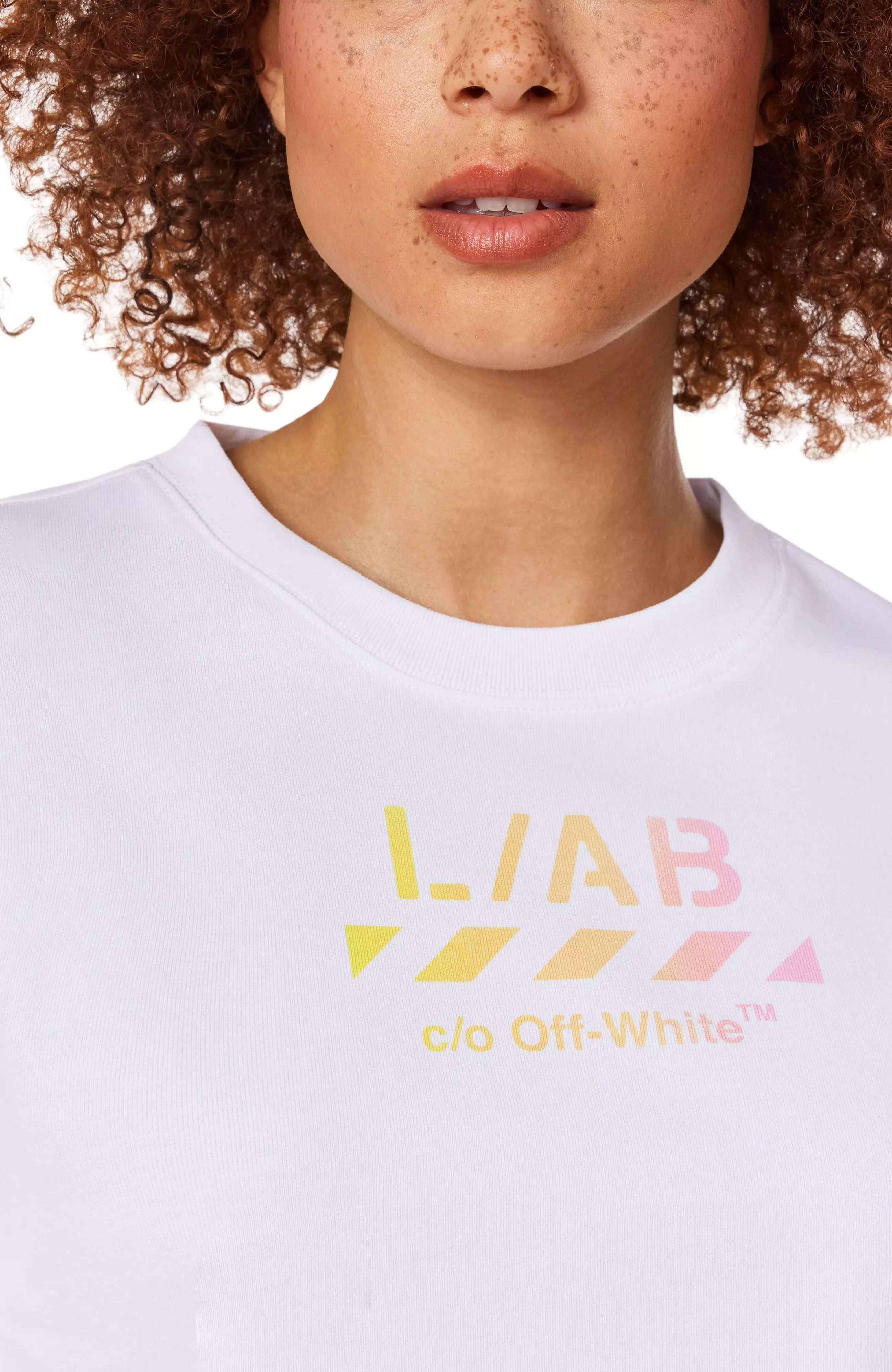 L/AB c/o Off-White Women's Gradient Logo Cropped Tee - WHITE/MULTI