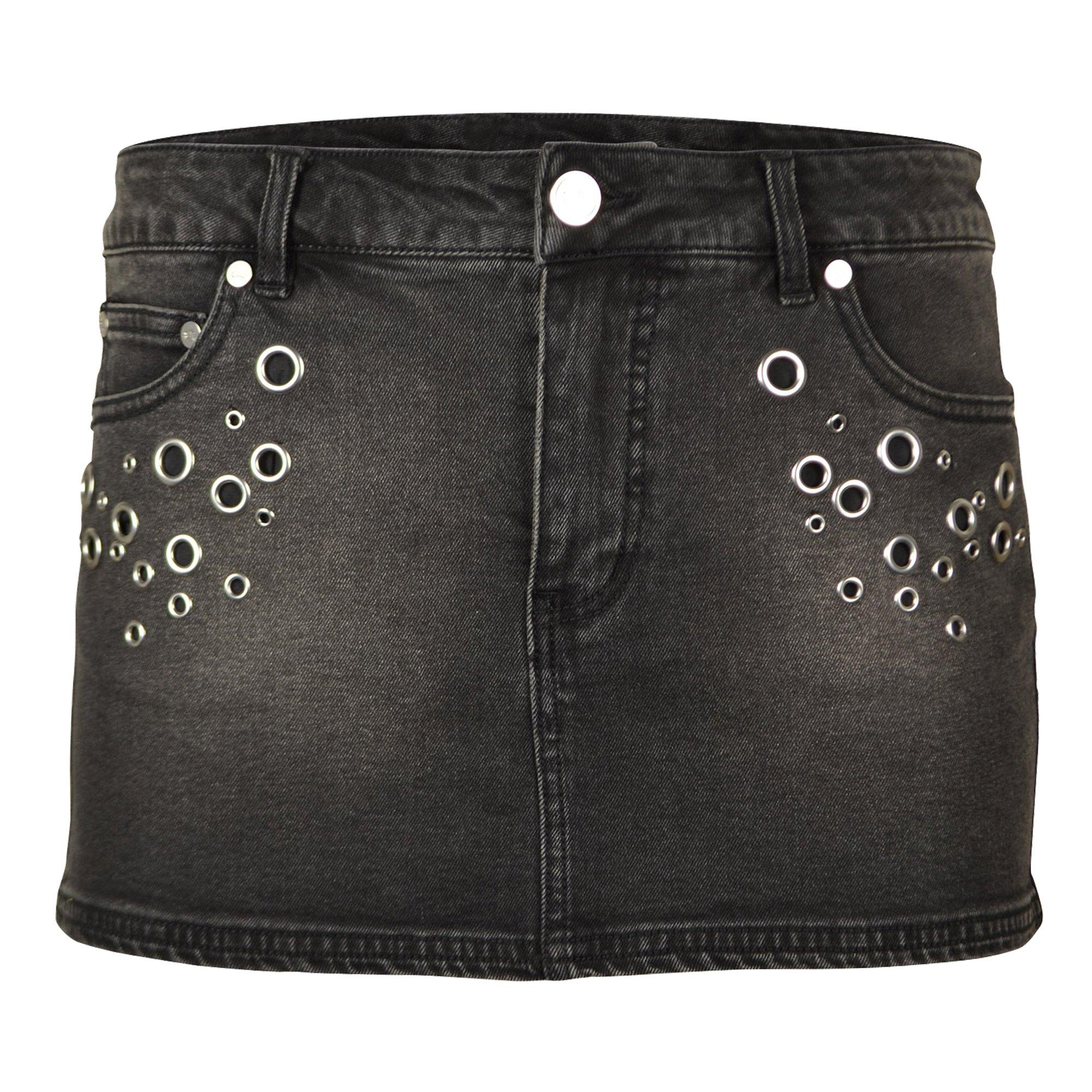 FA26 PLAY GROMET DENIM SKIRT - BLACK WASH DENIM