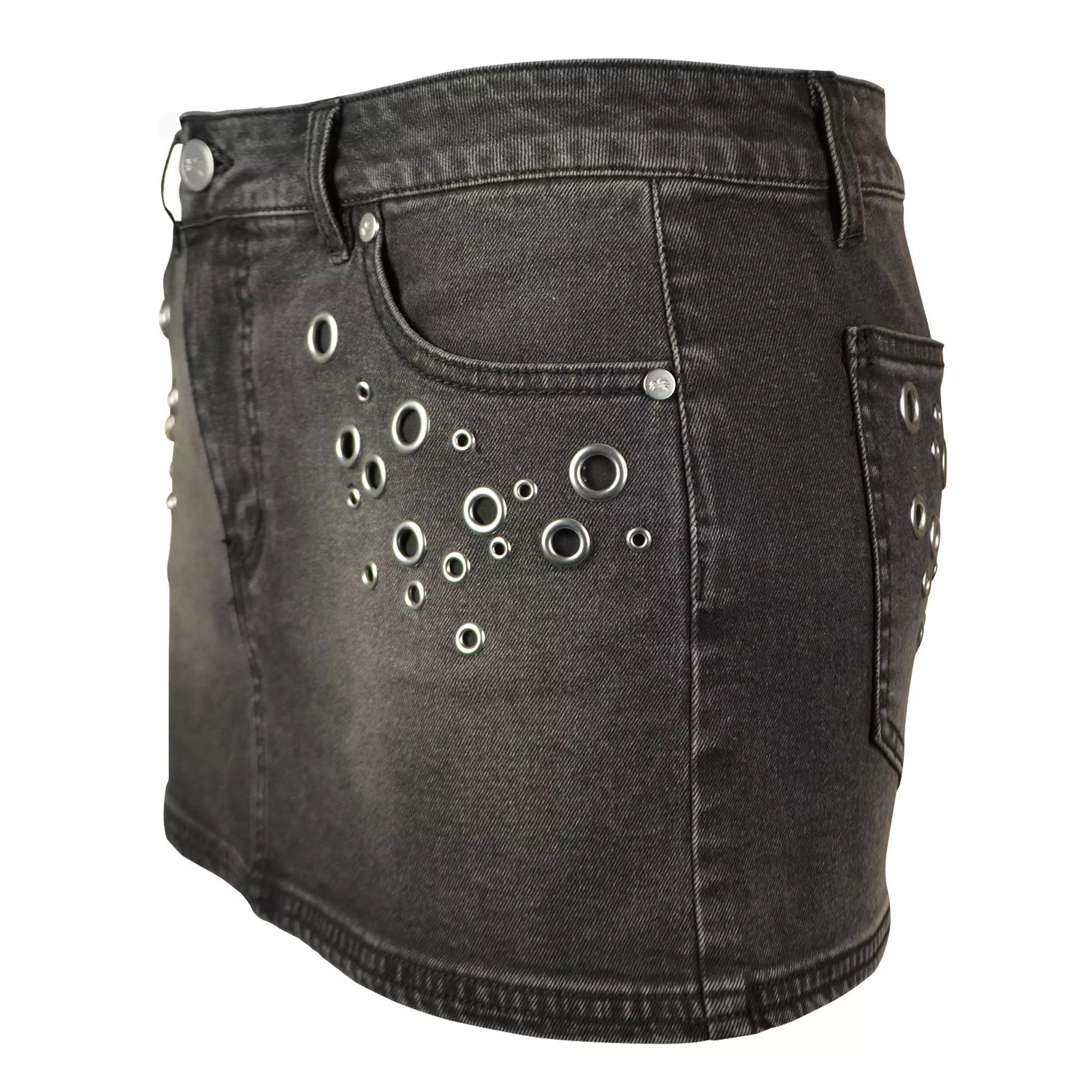 FA26 PLAY GROMET DENIM SKIRT - BLACK WASH DENIM