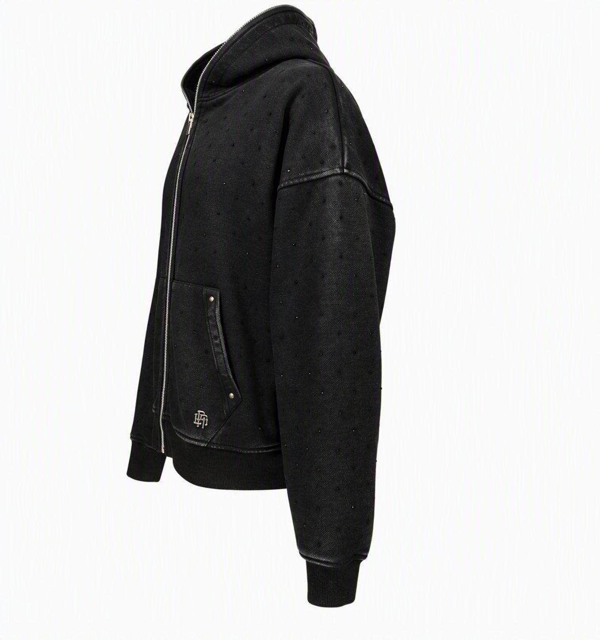 WASHED RHINESTONE HOOD BLACK - BLACK