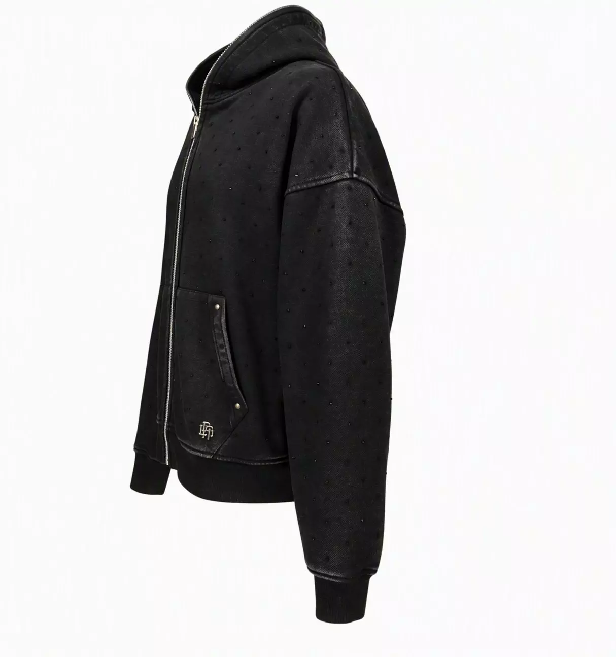 WASHED RHINESTONE HOOD BLACK - BLACK