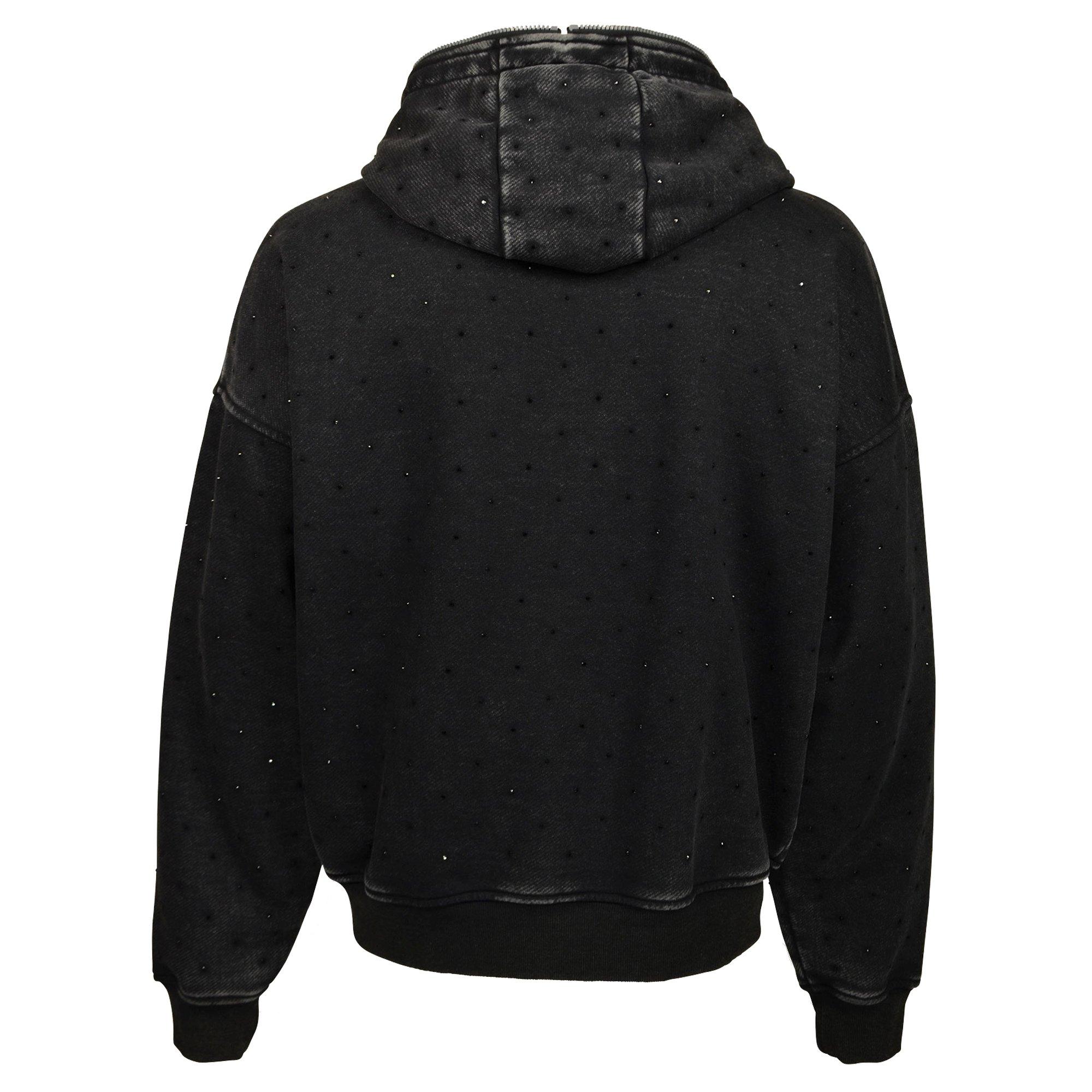WASHED RHINESTONE HOOD BLACK - BLACK
