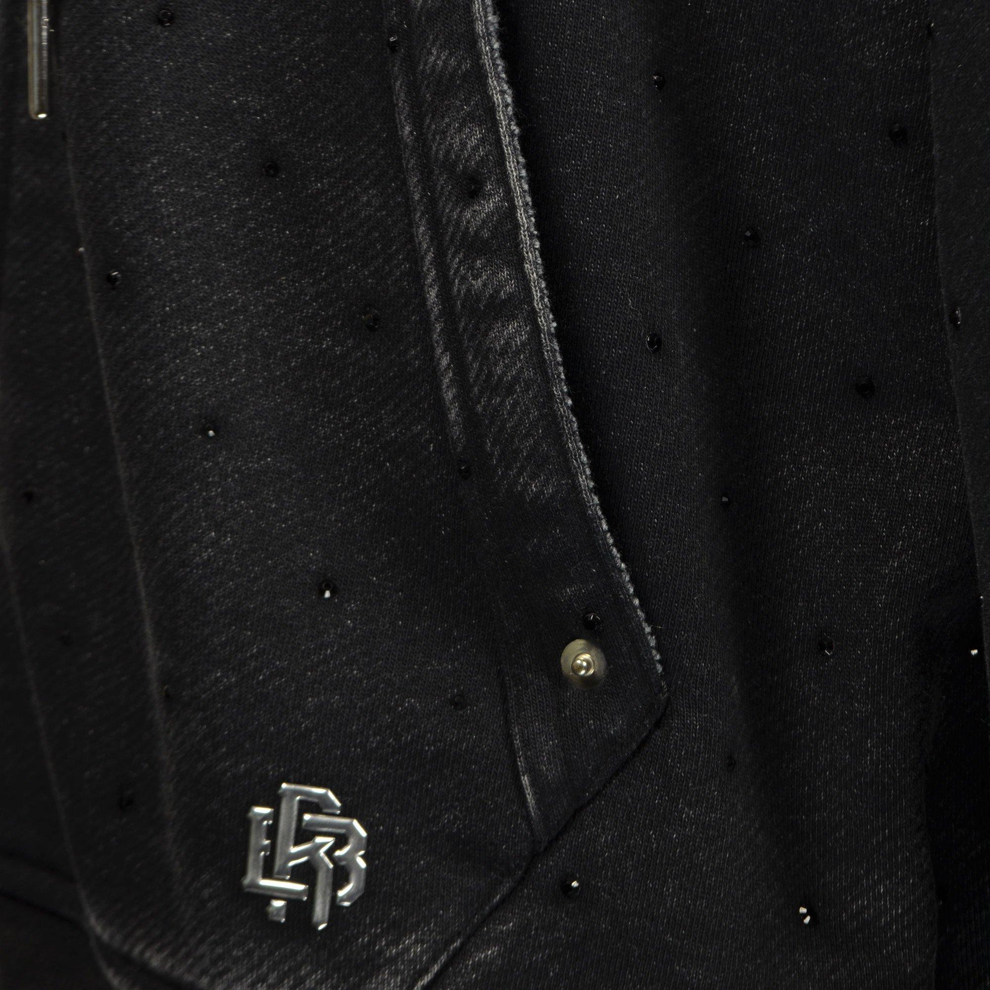 WASHED RHINESTONE HOOD BLACK - BLACK