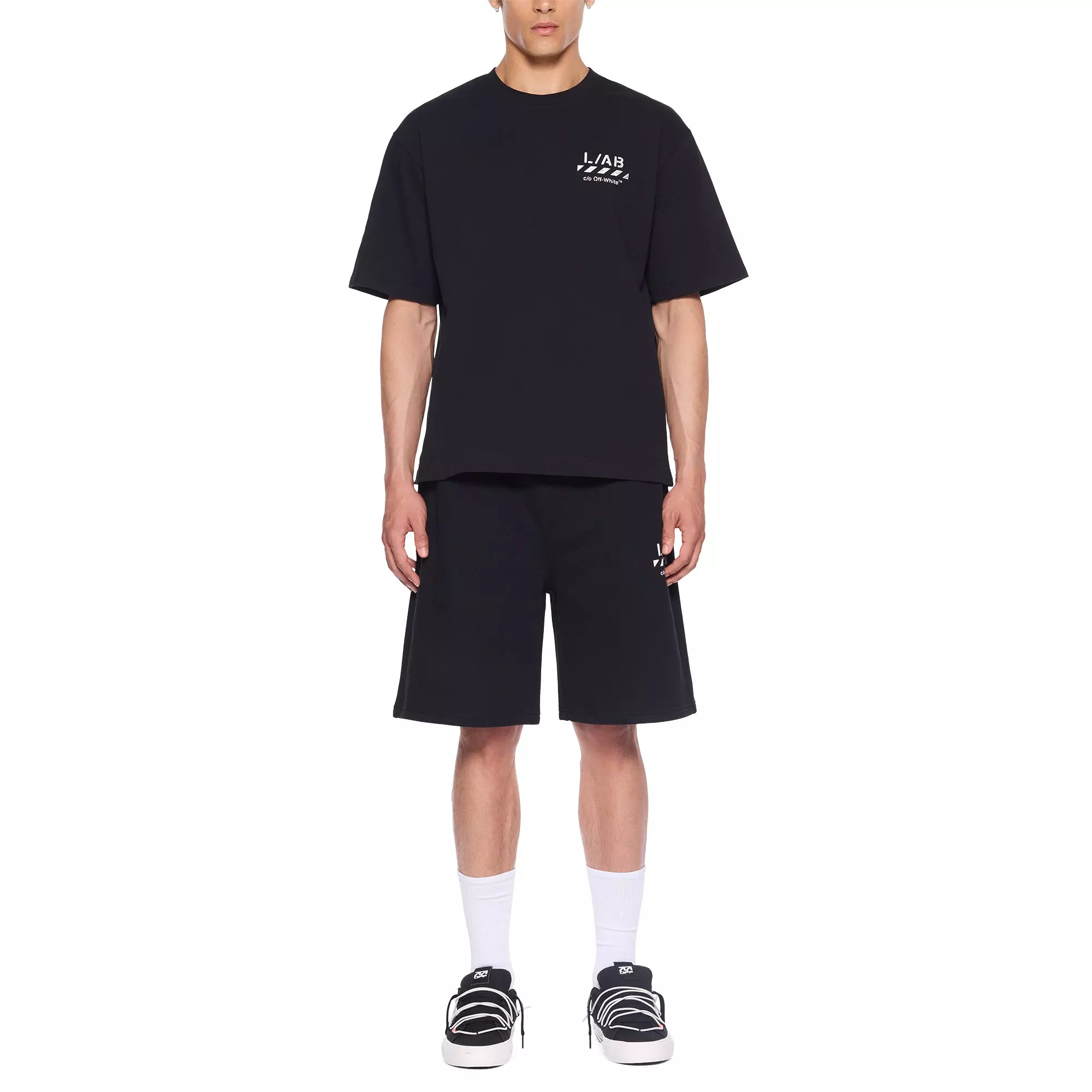 L/AB c/o Off-White Men's Diagonal Open Hem Shorts - BLACK