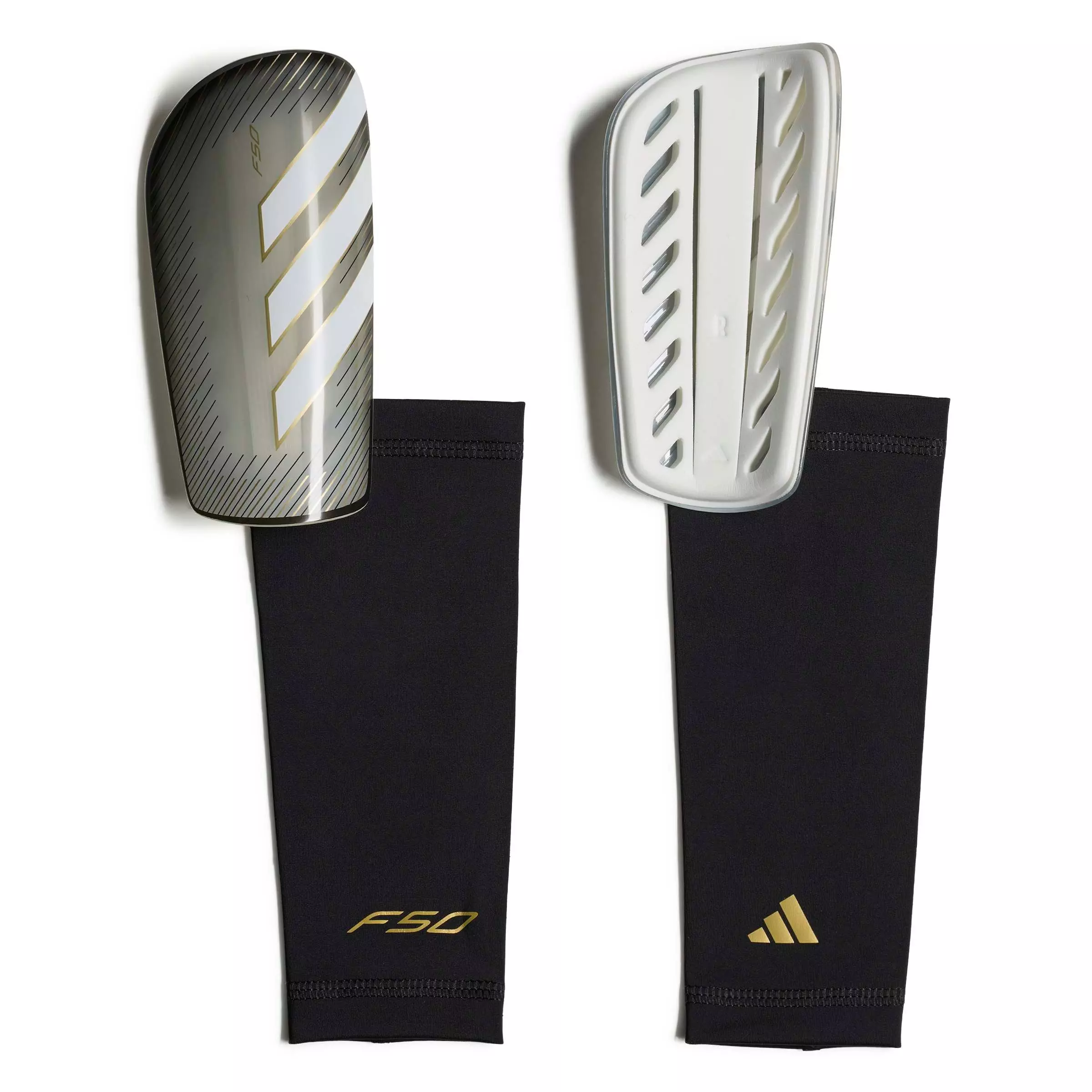adidas F50 League Soccer Shin Guards - Carbon/Black/Gold Metallic - CARBON