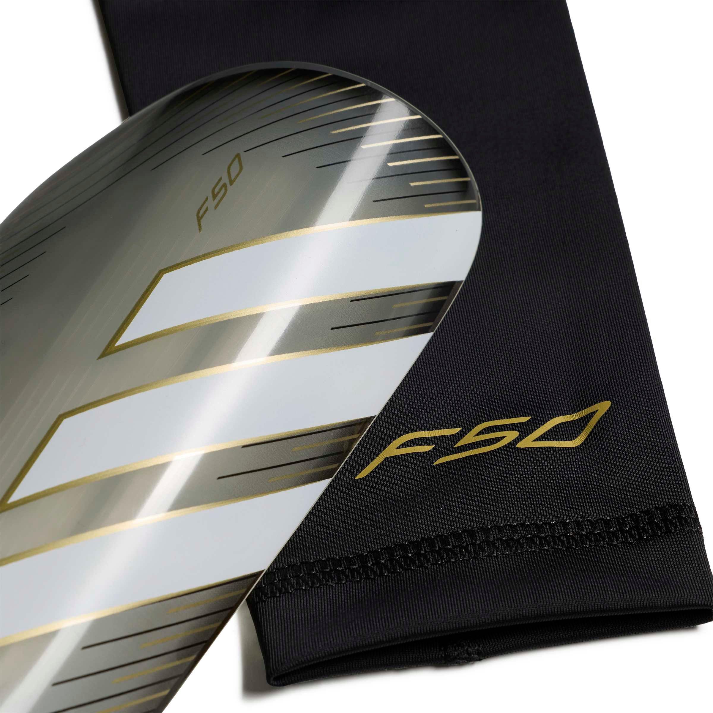 adidas F50 League Soccer Shin Guards - Carbon/Black/Gold Metallic - CARBON