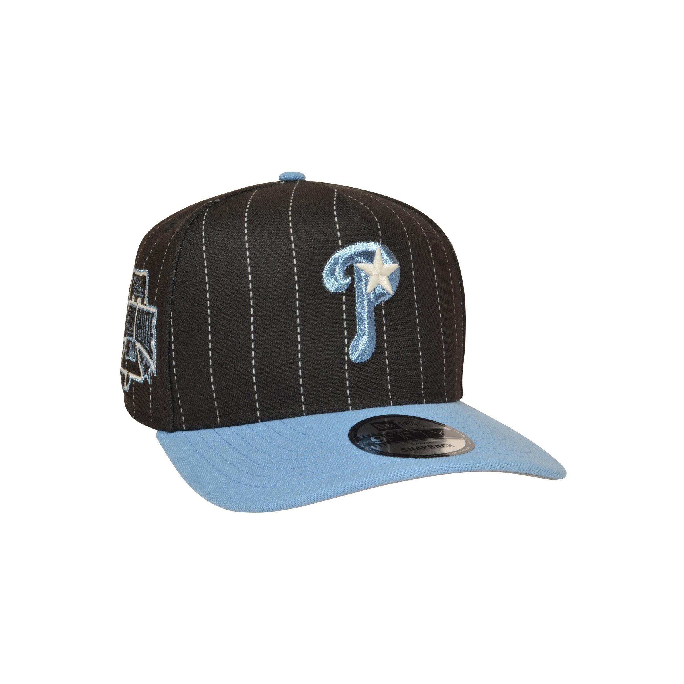 New Era Philadelphia Phillies 9FIFTY A-Frame Pinstripe Snapback Hat - Black/Light Blue - BLACK/LT BLUE
